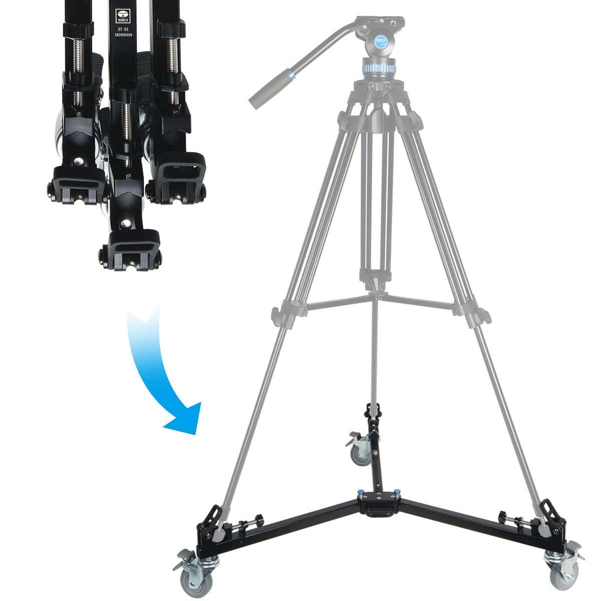 SIRUI DT-06 Professional Video Tripod Dolly - Heavy Duty Smooth Motion Camera Tripod with Wheels for DSLR Camcorder & Lighting Equipment | Perfect for Film Production, Live Streaming & Studio Photography