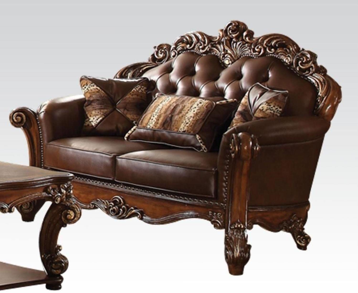 Acme Vendome Loveseat with Pillows - Cherry Finish for Living Room
