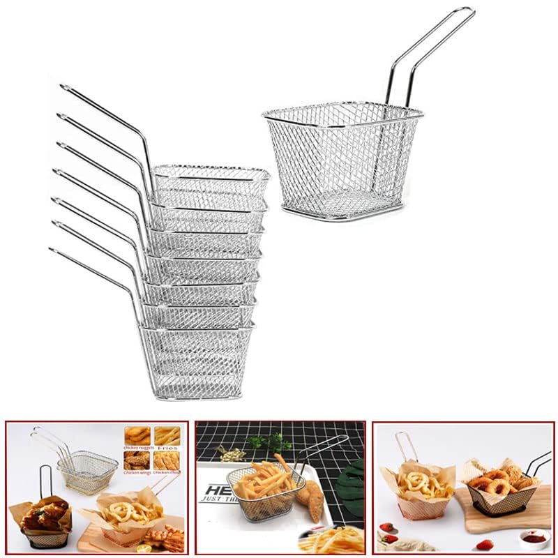 8-Piece Mini Square Fry Basket Set - 4.1x3.3x2.6 Inch Stainless Steel French Fries Baskets for Deep Frying, Serving & Food Presentation - Perfect for Restaurants, Food Trucks & Home Kitchen Use