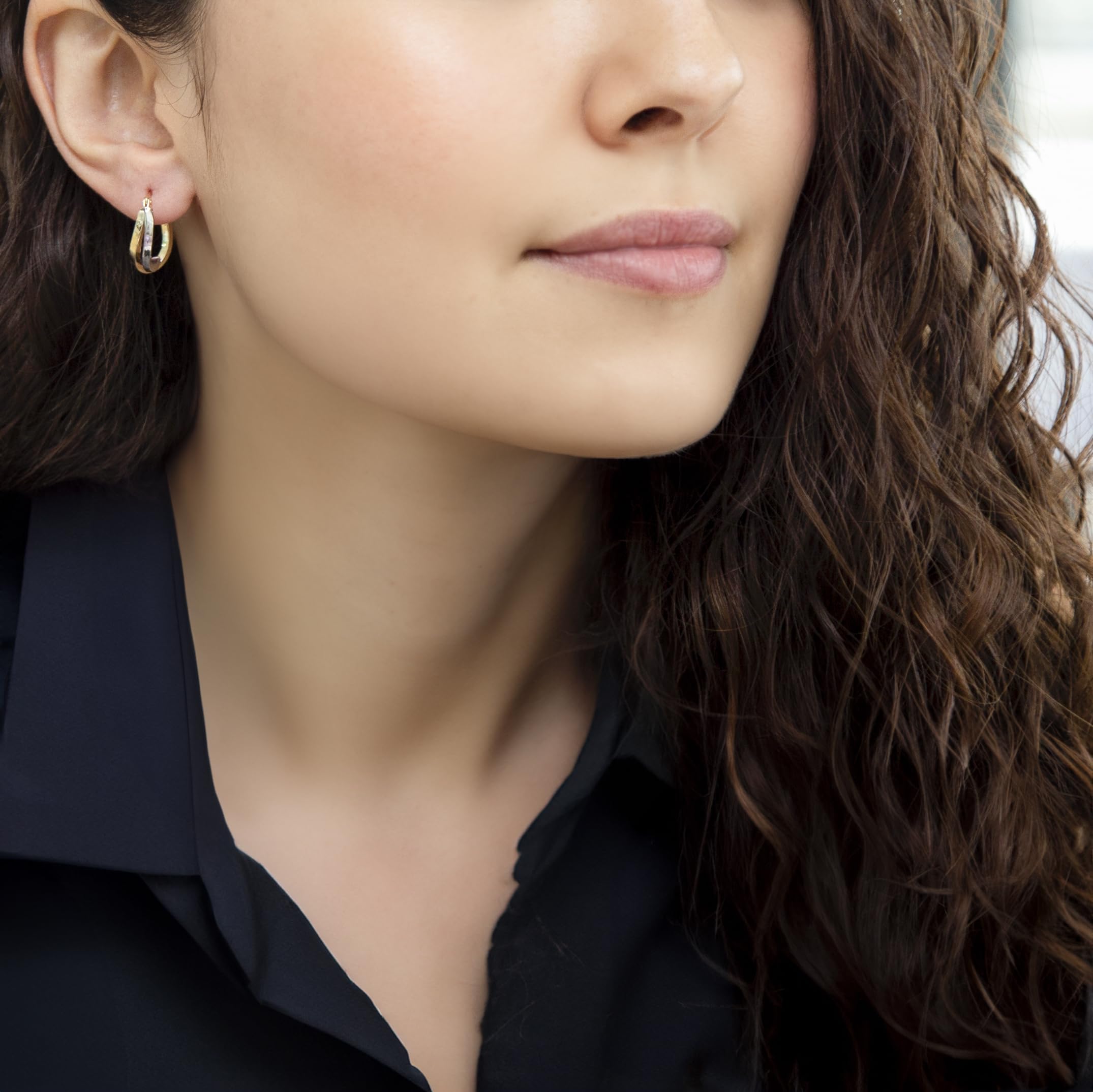 Carissima 9K Two-Tone Gold Wave Creole Earrings for Women | Elegant Hoop Earrings for Everyday Wear & Special Occasions