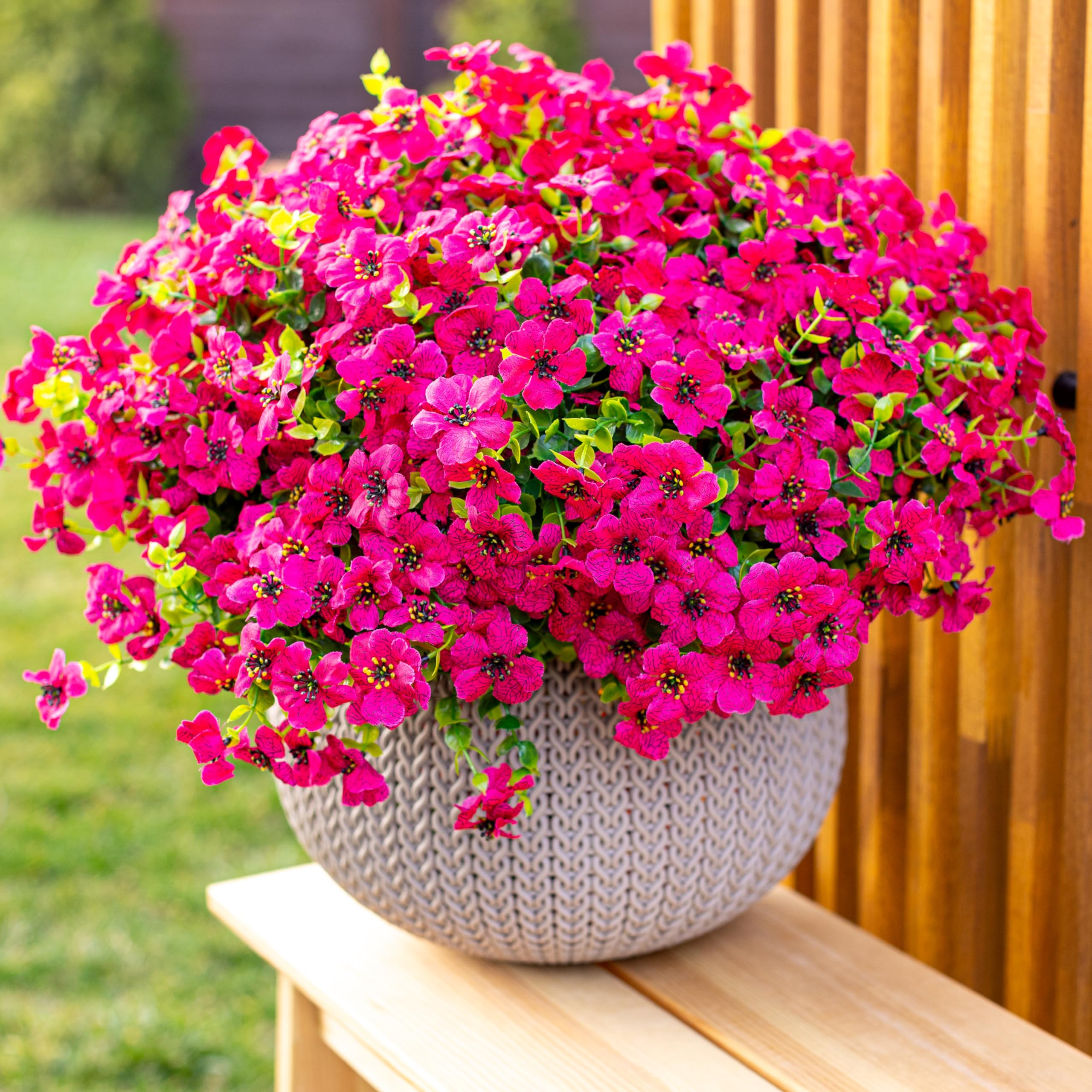 16 Bundles UV Resistant Artificial Boxwood Plants - Fade Proof Outdoor Fake Shrubs for Spring Home Decor, Farmhouse Garden Greenery (Red Pink) - Perfect for Patio, Porch, and Landscape Design