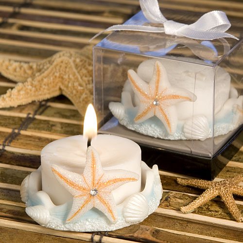 50 Natural and Sea Blue Starfish Design Wedding Favor Candles - Perfect for Beach Themed Parties, Bridal Showers, and Coastal Decor