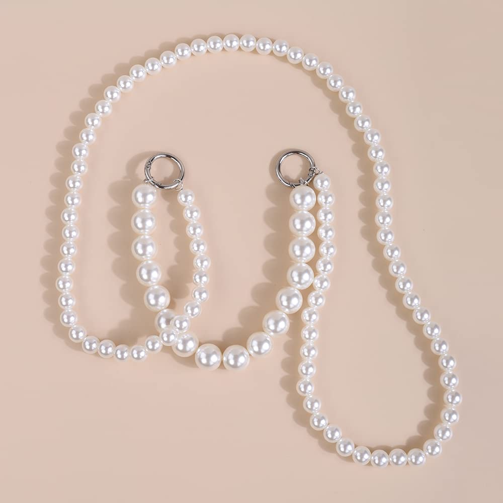 Wiwpar Long Imitation Pearl Purse Handbag Chain Strap - Adjustable Shoulder & Crossbody Bag Replacement Strap with Metal Buckles (Style 2) - Perfect for Evening Bags, Clutches & Fashion Accessories