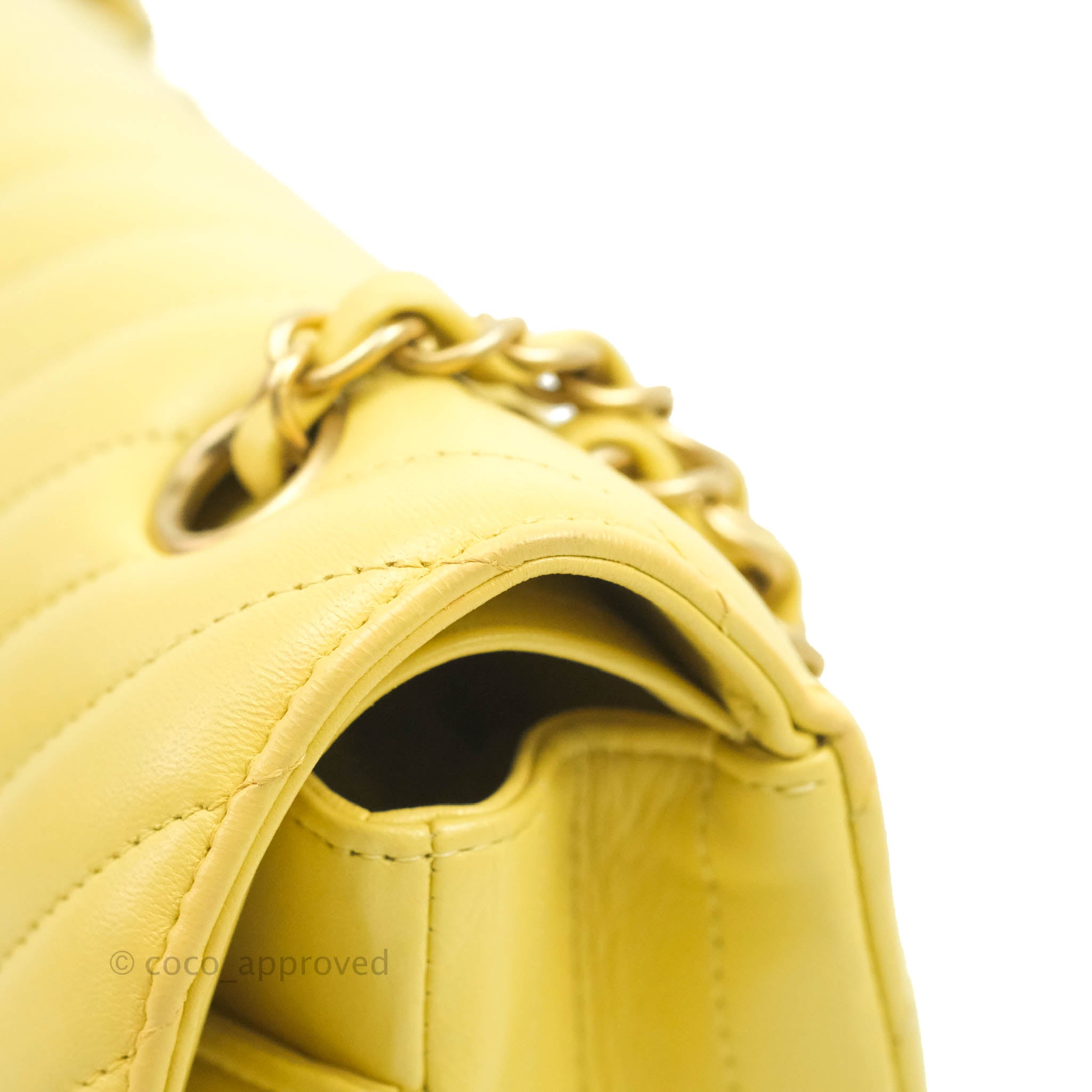 Chanel Classic Medium Flap Bag - Chevron Yellow Lambskin Leather with Gold Hardware | Luxury Designer Handbag for Women | Perfect for Parties, Date Nights & Special Occasions
