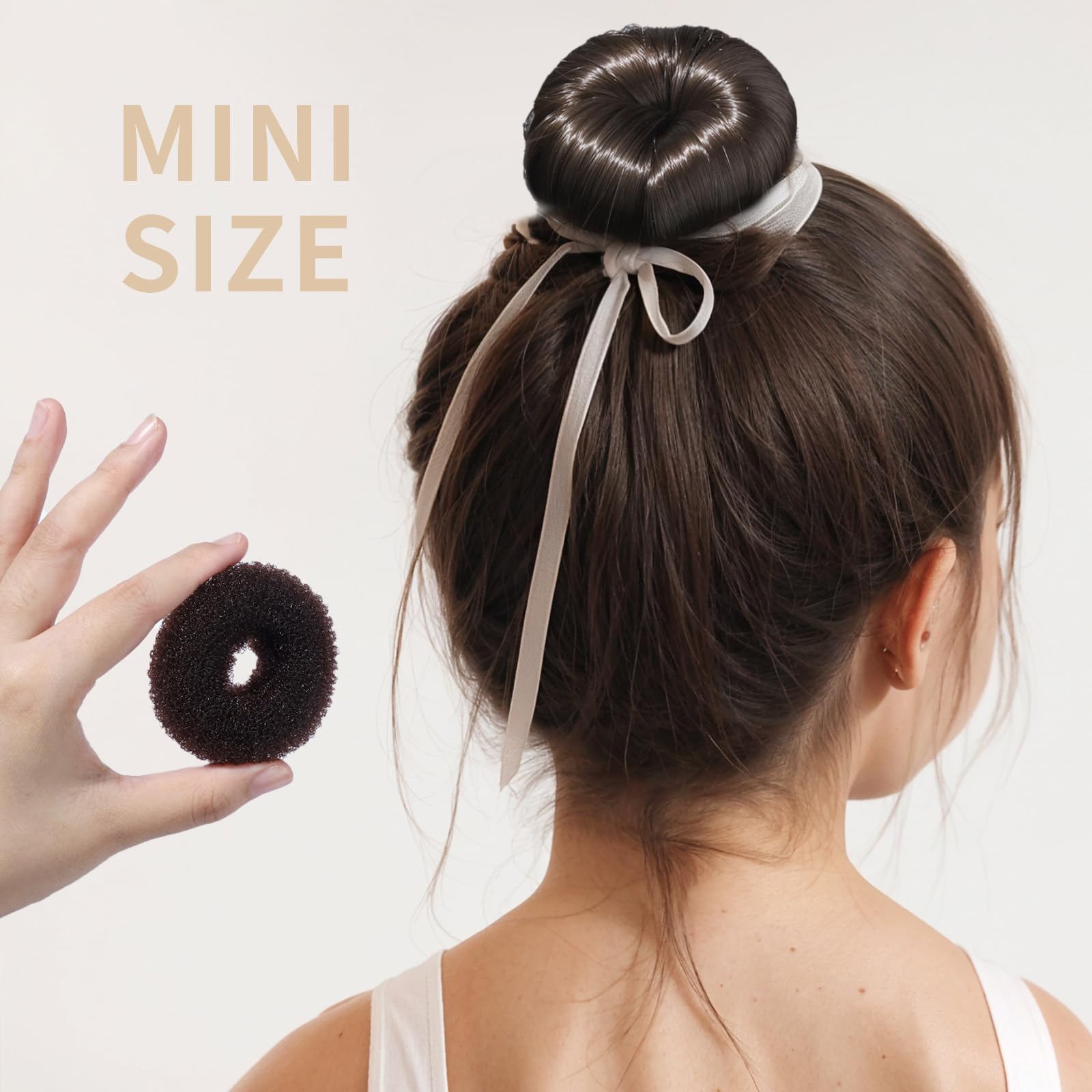 FANDAMEI 4PCS Kids Hair Bun Maker Set - Small Donut Bun Maker for Ballet with Extra Small Hair Buns, Elastic Hair Ties & Pins (Brown) - Perfect for Dance Recitals, School Hairstyles & Everyday Wear