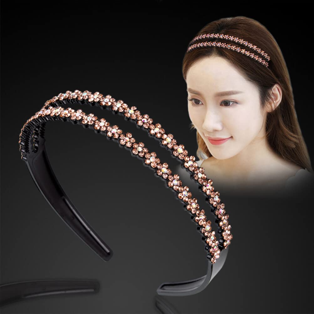 Lurrose 3-Pack Crystal Teeth Headbands for Women - Rhinestone Flower Hard Plastic Double Row Non-Slip Hair Bands | Perfect for Weddings, Parties, and Special Occasions