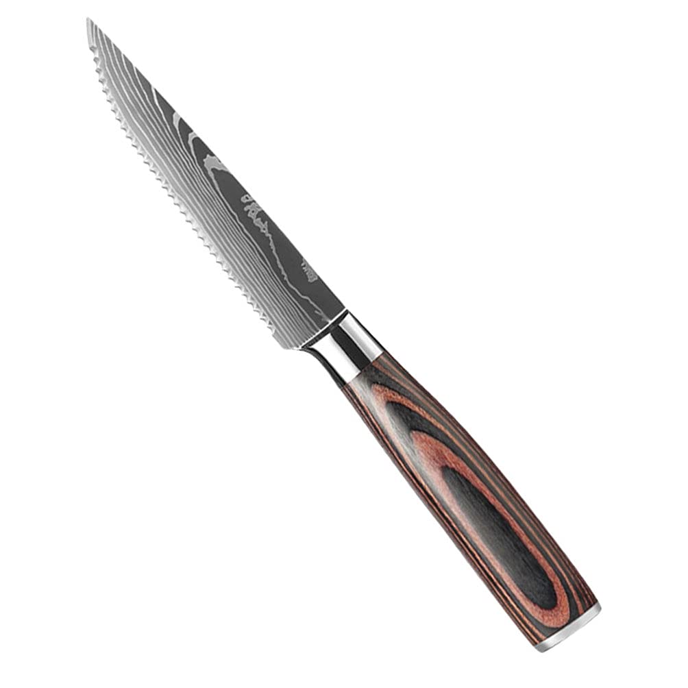 HEMOTON Premium Stainless Steel Steak Knife Set - 6-Piece Sharp Serrated Kitchen Knives for Meat Cutting | Professional Chef Cutlery for Steak, Roast & BBQ | Perfect for Home Cooking & Restaurant Use