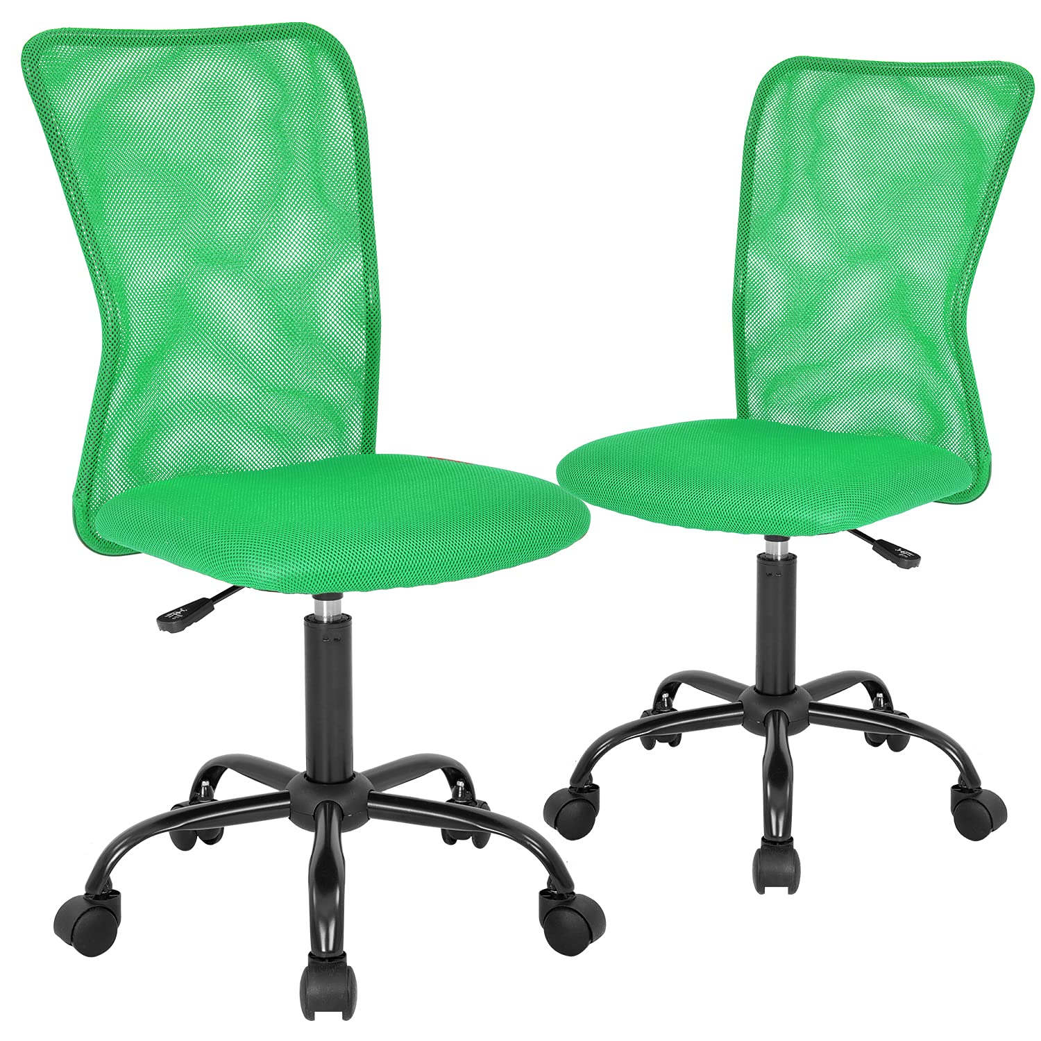 Ergonomic Office Chair with Lumbar Support - Mesh Computer Desk Chair, No Arms Swivel Rolling Executive Chair for Back Pain Relief - 2 Pack Green - Perfect for Home Office, Gaming & Workspace Comfort