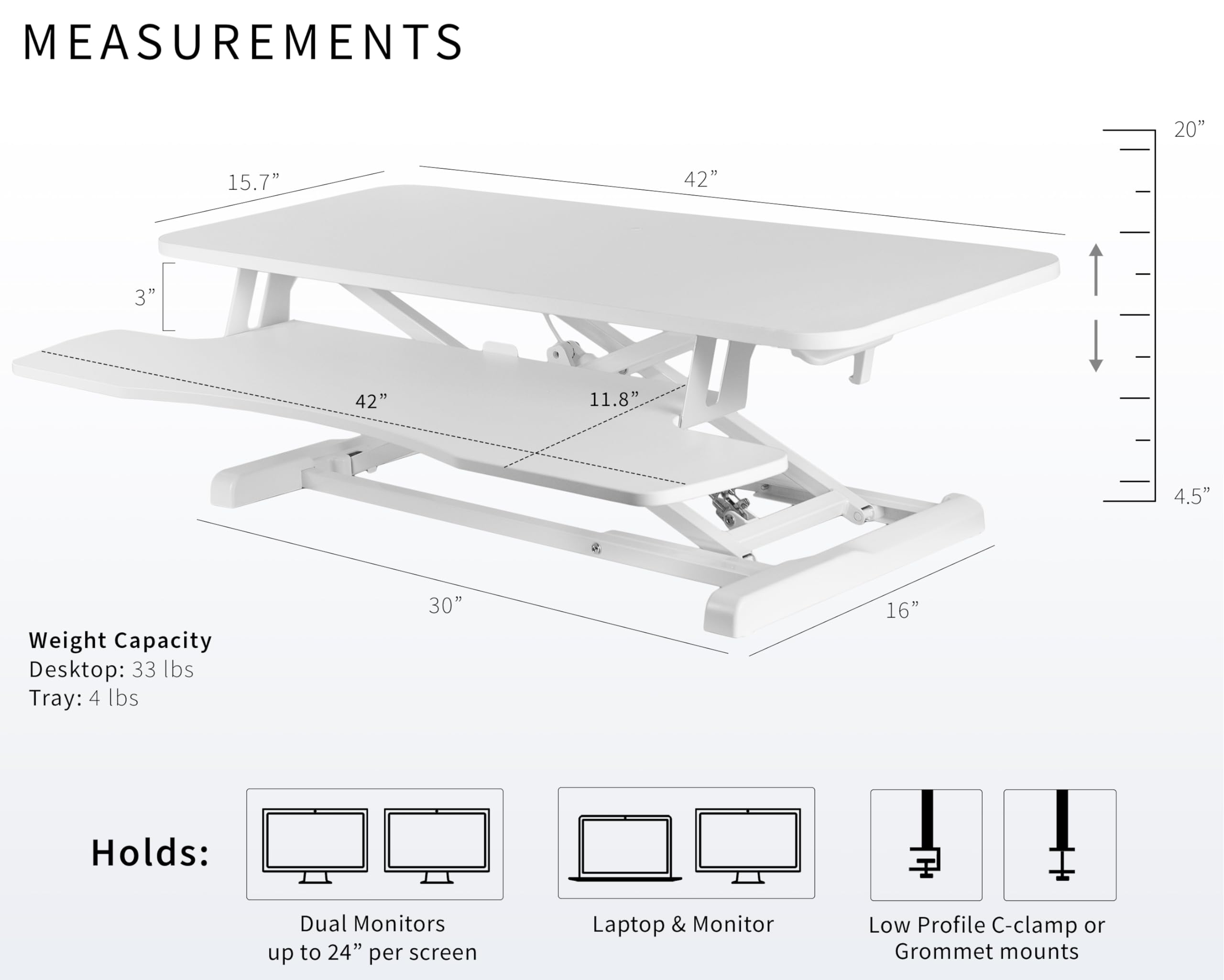 VIVO K Series 42 Inch Height Adjustable Sit to Stand Desk Converter - Dual Monitor & Laptop Workstation with Wide Keyboard Tray, White (DESK-V042KW) - Perfect for Home Office, Gaming Setup & Ergonomic Workspace