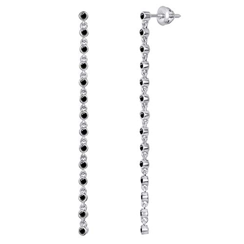 Dazzlingrock Collection Sterling Silver Round Gemstone Linear Bar Drop Earrings for Women | Elegant Jewelry Gift for Parties, Weddings & Special Occasions