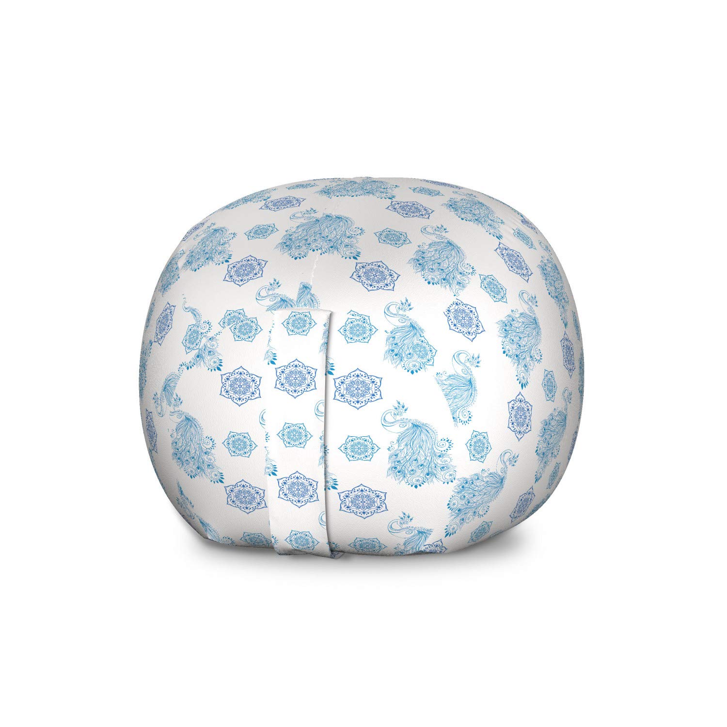 Ambesonne Peacock Storage Toy Bag Chair - Large Washable Stuffed Animal Organizer with Exotic Bird & Floral Mandala Design in Pale Blue & White | Perfect for Kids' Room, Playroom & Nursery Organization