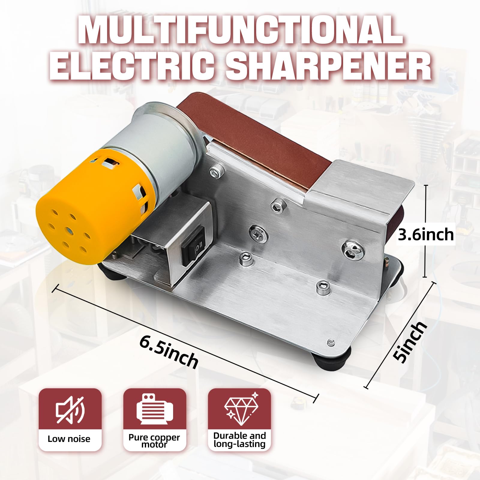 3-In-1 Mini Belt Sander with 7 Adjustable Speeds - Professional Knife Sharpener & Grinder System for Hunting, Kitchen & Serrated Knives - Wood & Plastic Craft Tool (6.6 Inches) - Perfect for DIY Projects, Metal Polishing & Blade Maintenance