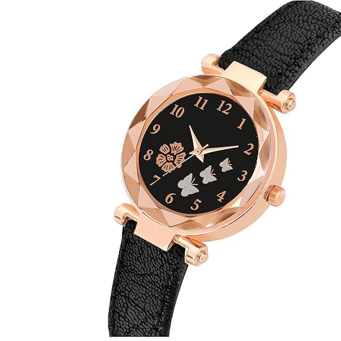 Darsh Analog Flower Butterfly Print Dial Leather Strap Women's & Girls' Watches - Elegant Fashion Accessory for Casual Wear, Office, and Special Occasions