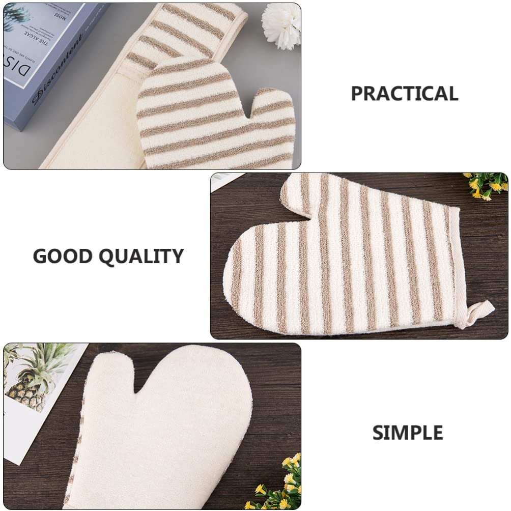 Beaupretty 6-Piece Bath Towel Gloves Set with Exfoliating Mitt, Tiny Straw Hat & Flax Stripes Scrubber - Soft Back Cleaning Kit for Shower, Spa & Body Care