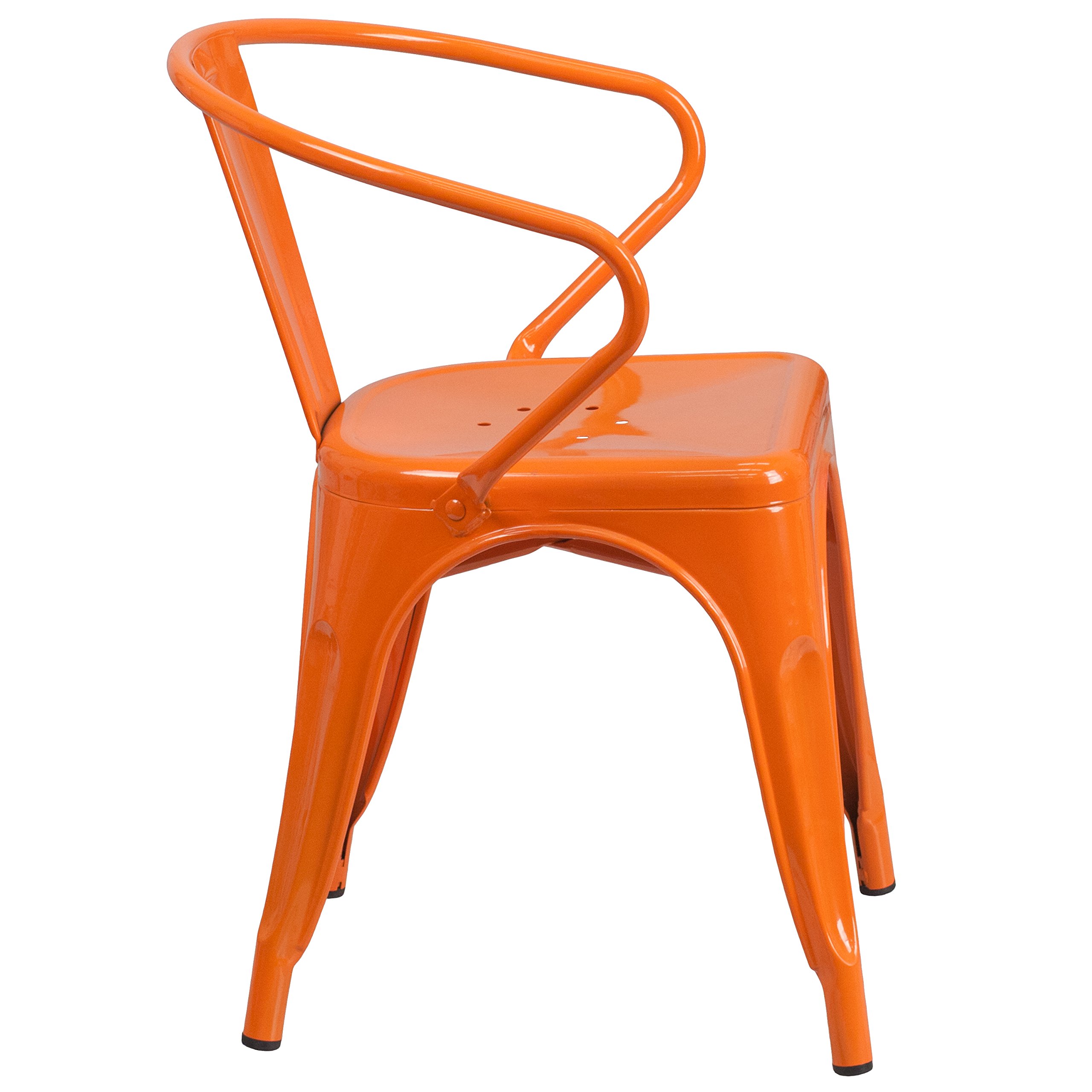 Flash Furniture Roy Commercial Grade 4-Pack Orange Metal Indoor-Outdoor Arm Chairs - Durable Stackable Seating for Restaurants, Patios, Cafes & Events