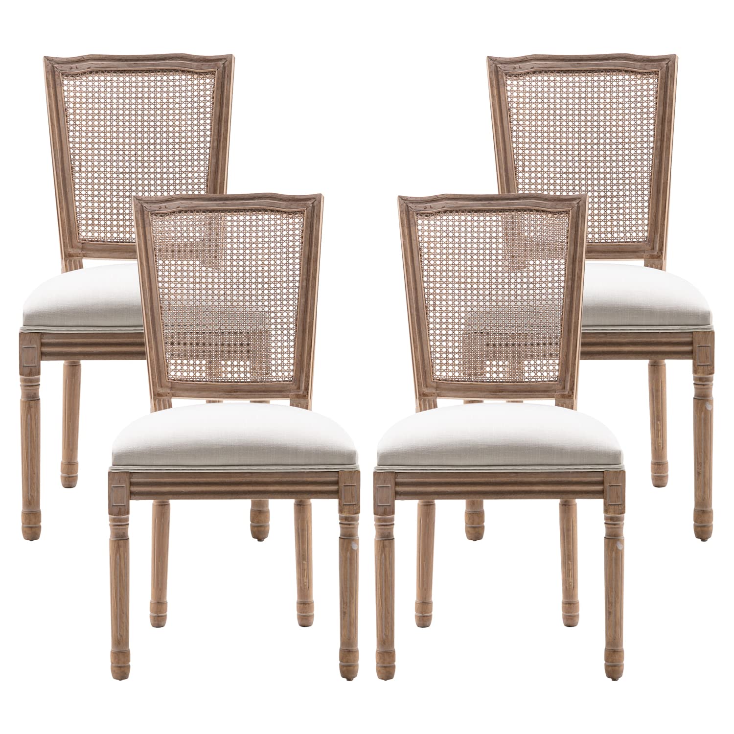 Nrizc Farmhouse Dining Chairs Set of 4 - French Country Style Rattan Back Chairs with Solid Wood Legs - Bistro Kitchen & Restaurant Furniture for Dining Room, Living Room, Patio and Cafe Decor