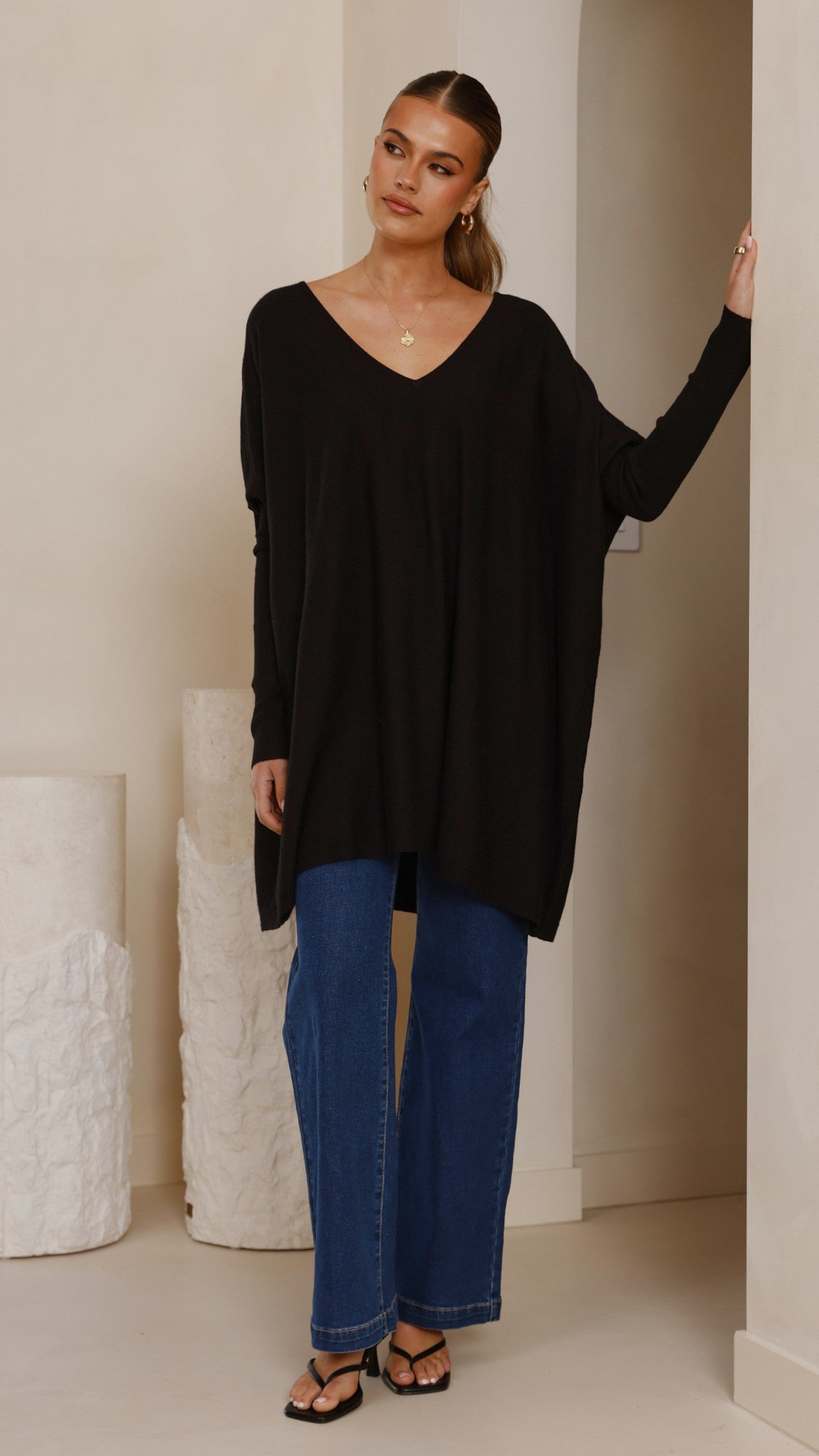 Amalia Knit Top for Women - Soft Stretch Casual T-Shirt, Black - Perfect for Everyday Wear, Office & Outings