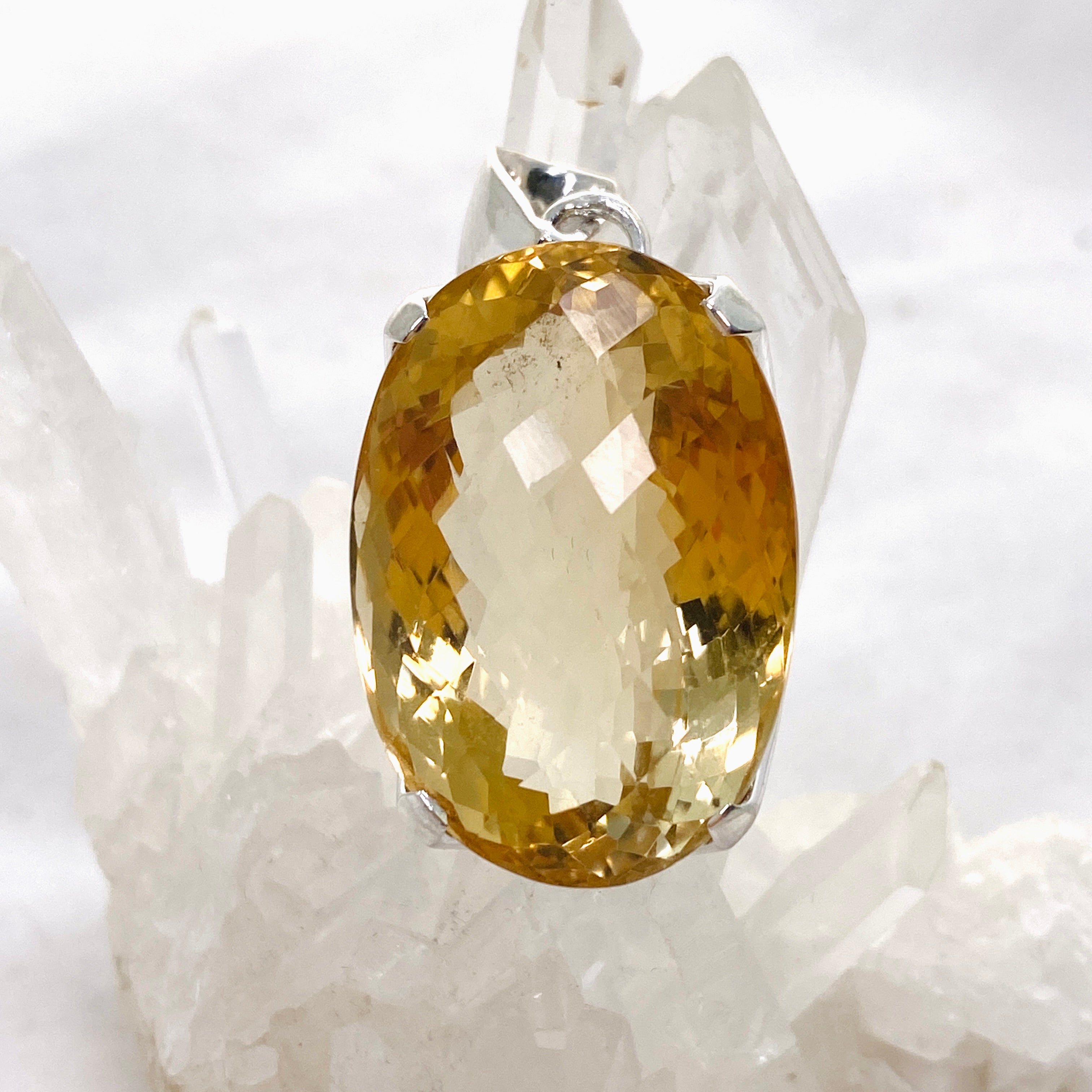 Natural Citrine Gemstone Oval Checkerboard Faceted Pendant Necklace - KPGJ4786 - Elegant Jewelry Gift for Women, Perfect for Parties, Weddings & Special Occasions