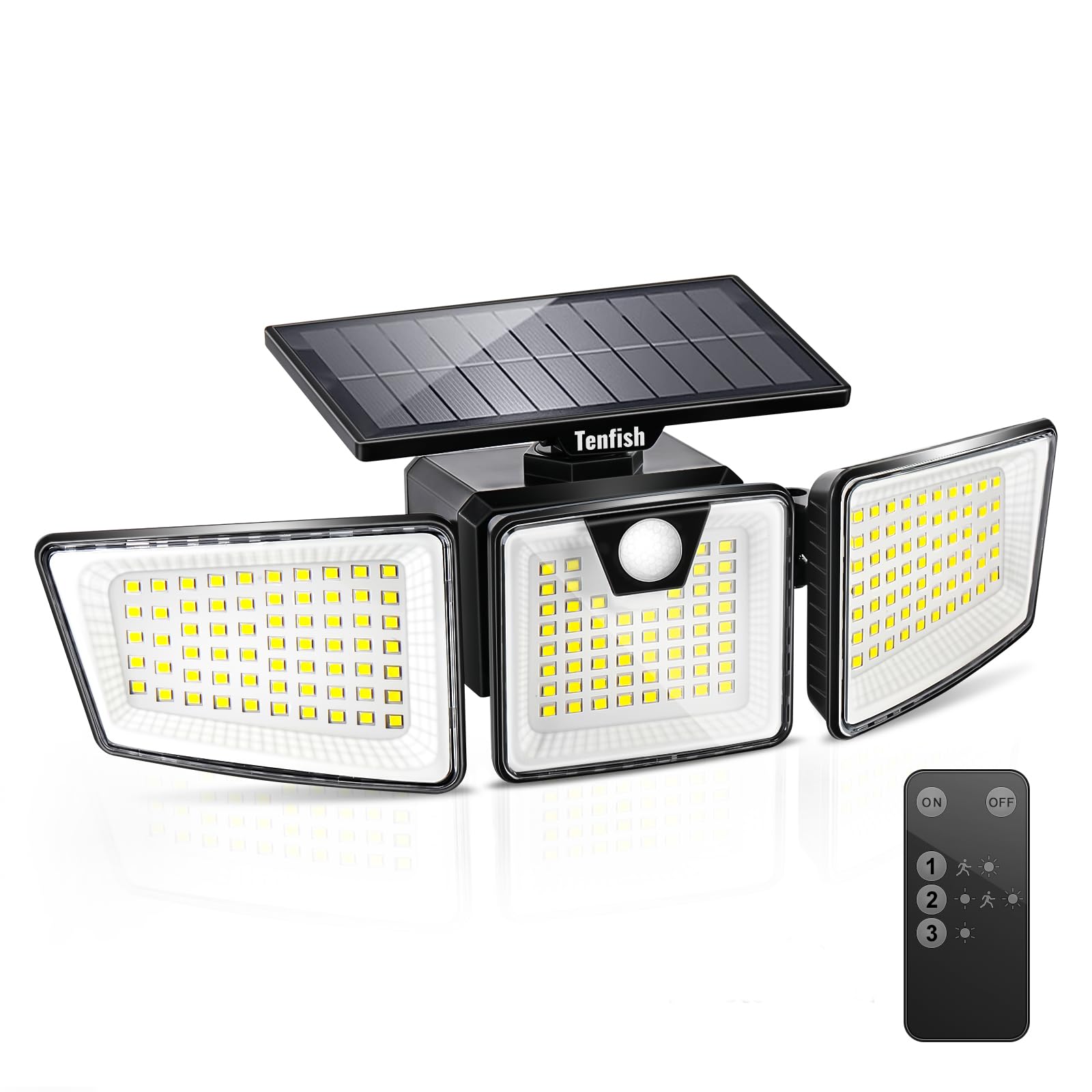Solar Outdoor Lights with 3 Modes Remote Control - IP65 Waterproof Super Bright LED Security Lights with Motion Sensor for Garden, Patio, Pathway, and Driveway (1 Pack)