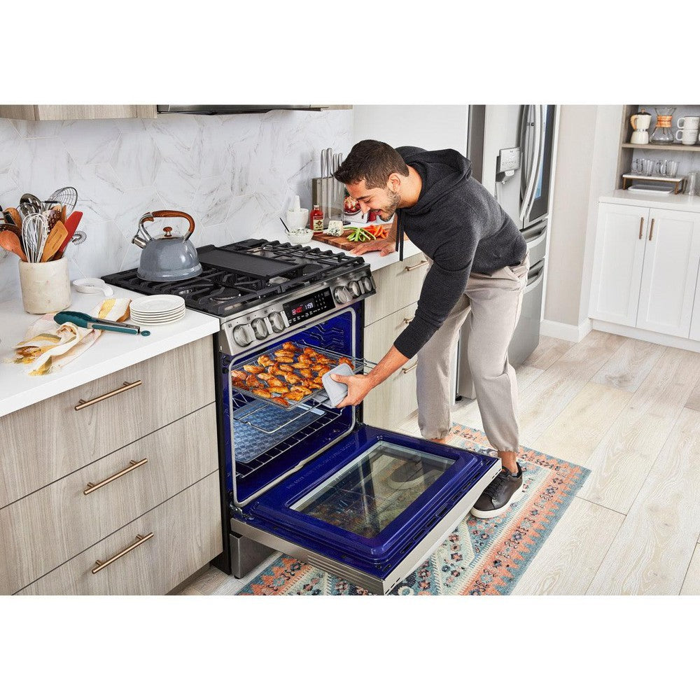 LG LSGL6335F 30-Inch 6.3 Cu. Ft. Smart Wi-Fi Enabled Slide-In Gas Range with ProBake Convection, InstaView Window & Air Fryer - Stainless Steel | Perfect for Modern Kitchens, Holiday Cooking & Family Meals