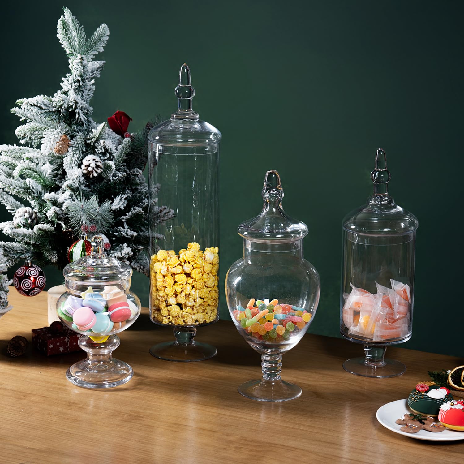 MyGift 4-Piece Clear Glass Apothecary Jar Set with Airtight Lids - Perfect for Bathroom Storage, Candy Buffet Display, Wedding Centerpiece Decor & Kitchen Pantry Organization
