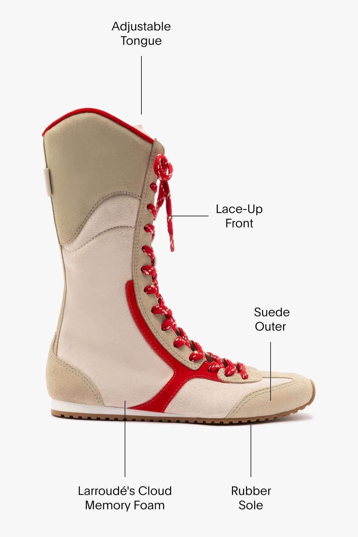 Larroudé x Jonathan Cohen Flat Lo Sneaker Boot - Ivory, Oyster Grey & Scarlet Suede | Women's Fashion Sneaker Boots for Casual Wear & Street Style