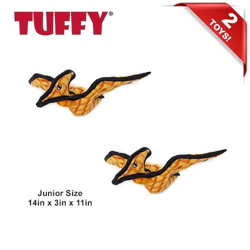 TUFFY Dinosaur Pterodactyl Dog Toy - Ultra Durable Chew Proof Squeaky Plush for Aggressive Chewers - 2 Pack Interactive Puppy Toys for Tug, Fetch & Water Play - Machine Washable Floating Dog Toys for Pool, Beach & Outdoor Fun