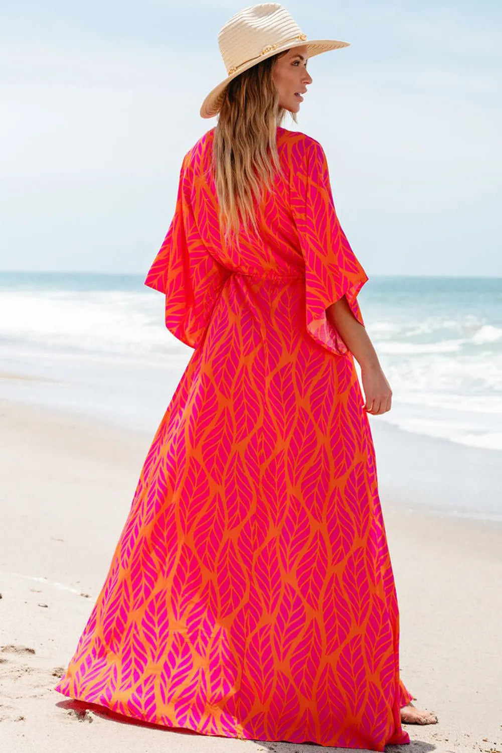 Stylish Printed V Neck Maxi Dress with Drawstring Waist - Perfect for Beach Vacations, Summer Parties & Casual Outings