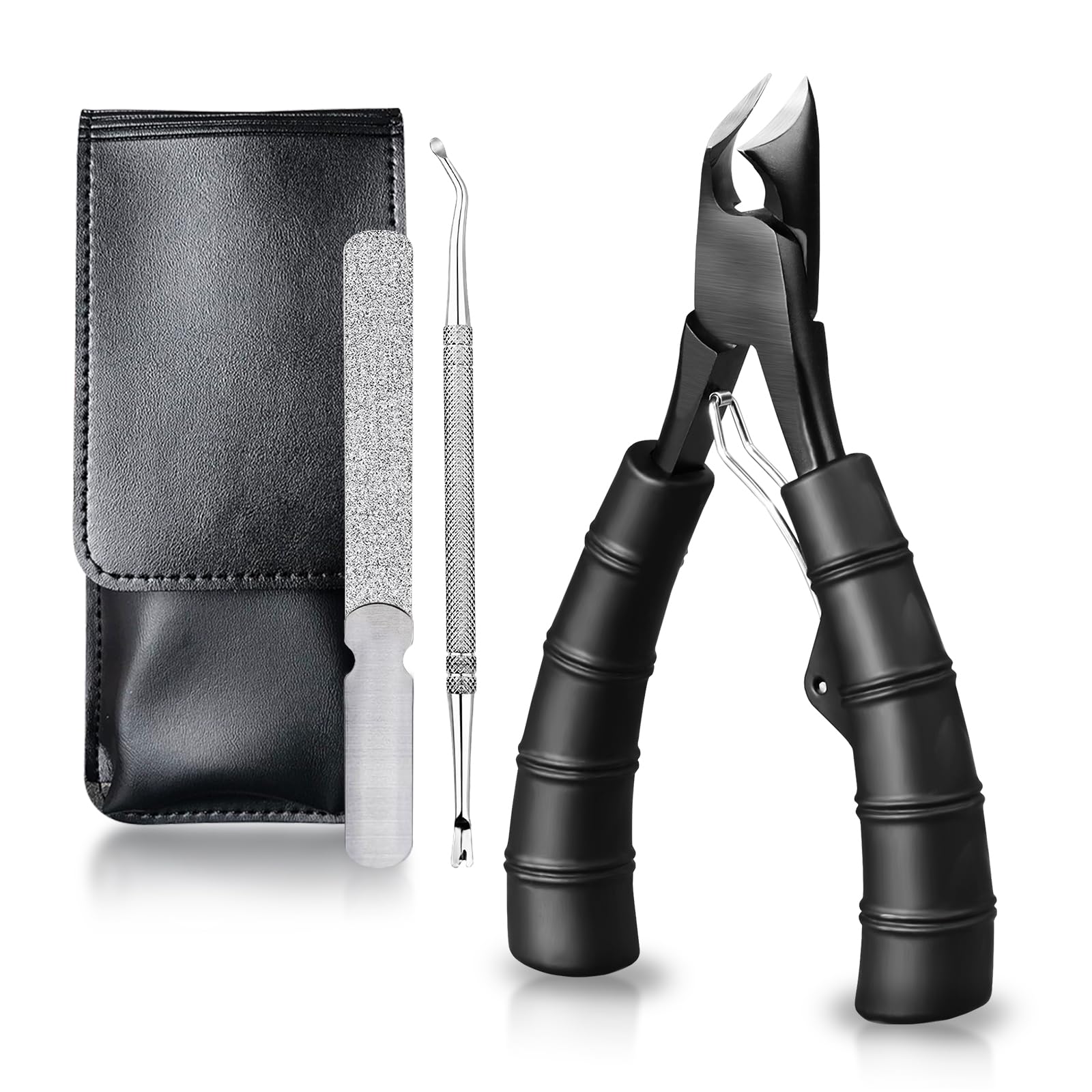 **Professional Wide Jaw Thick Toenail Clippers for Men & Seniors – Heavy Duty Sharp Nail Cutter Set with Bamboo Handle – Podiatrist-Recommended Ingrown Toe Nail Tool Kit – Perfect for Thick Nails & Home Pedicure Care**