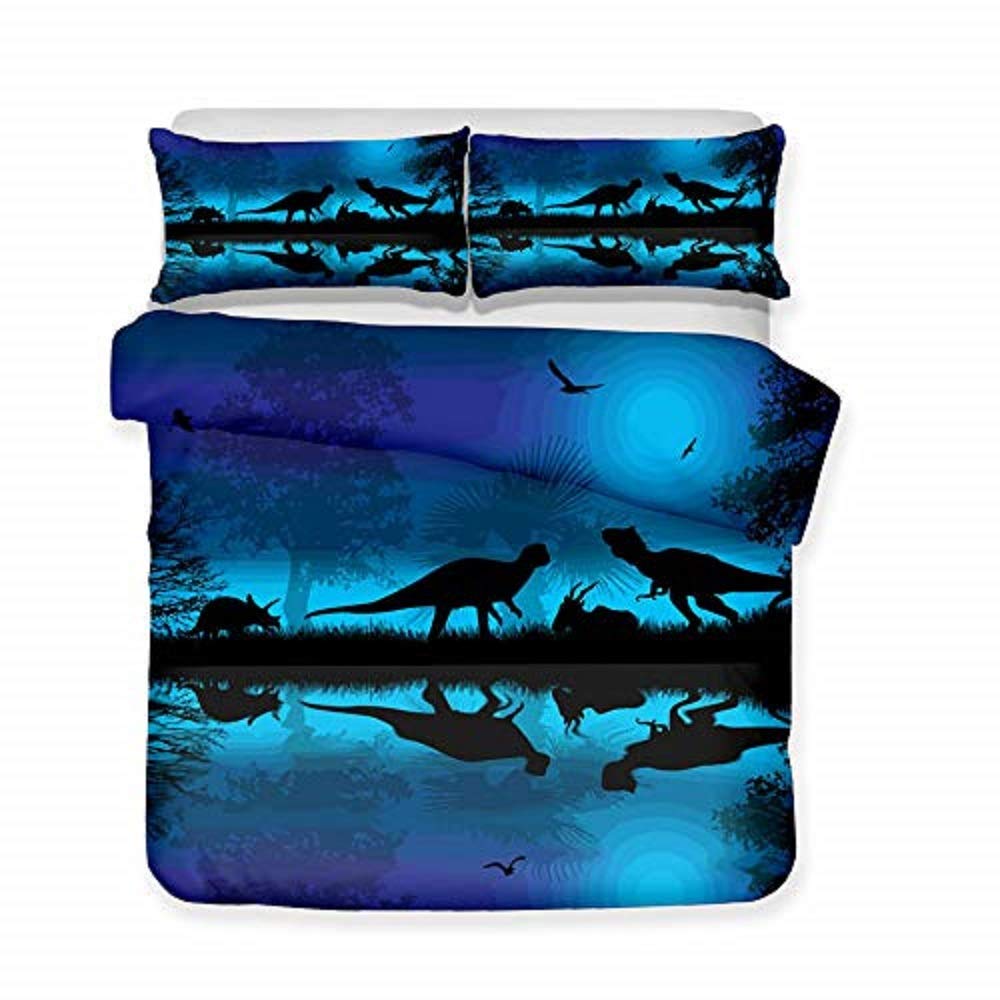 Dinosaur Print 3D Bedding Set for Kids - Queen Duvet Cover with Pillowcase, Soft Home Textile for Children's Room (Twin/King Size Available) - Perfect for Dinosaur Themed Bedrooms, Sleepovers & Kids Room Decor