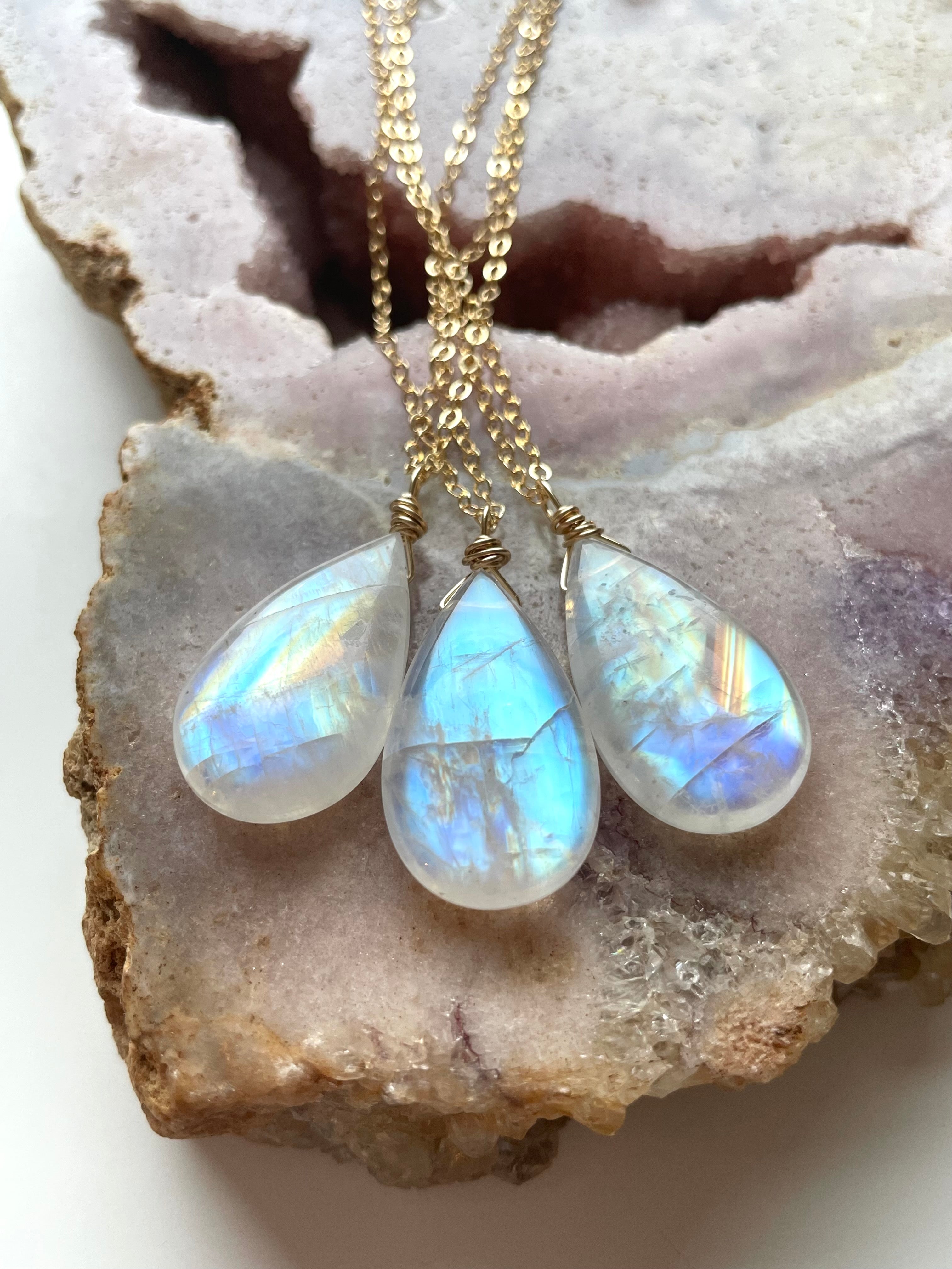 Moonstone Crystal Pendant Necklace - Sterling Silver or 14K Gold Filled - Elegant Healing Jewelry for Women, Perfect for Meditation, Yoga & Spiritual Gifts