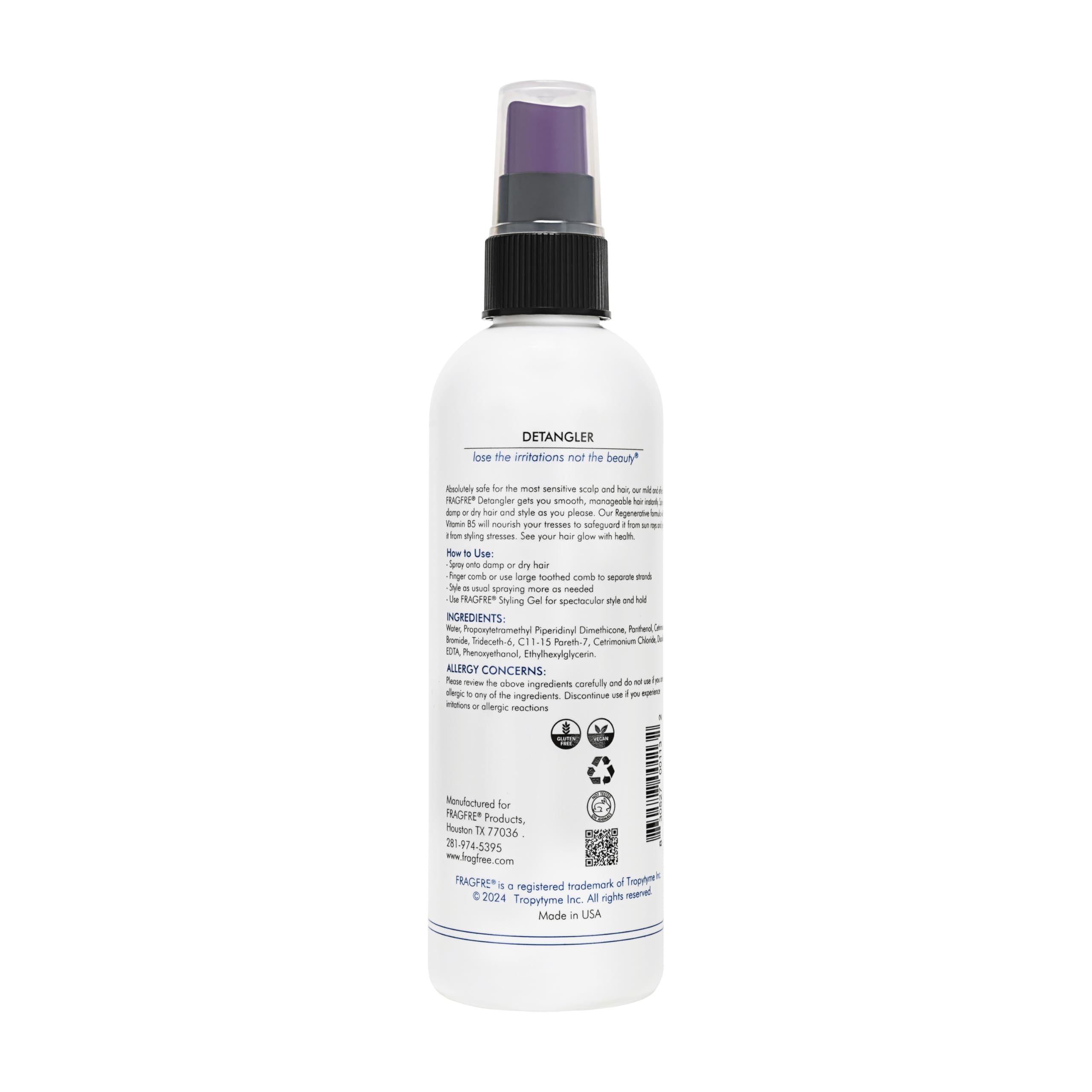 Fragrance-Free Hypoallergenic Hair Detangler & Leave-In Conditioner (8 oz, 2-Pack) - Paraben-Free, Vegan, Cruelty-Free & Gluten-Free for Sensitive Skin - Heat Protectant Styling Spray for Daily Hair Care & Detangling