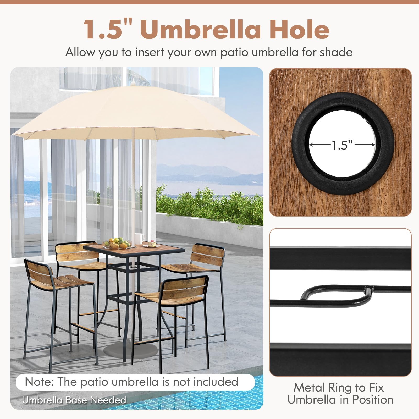 Tangkula 27.5 Inch Outdoor Bar Table - Square Patio High Top Table with 1.5