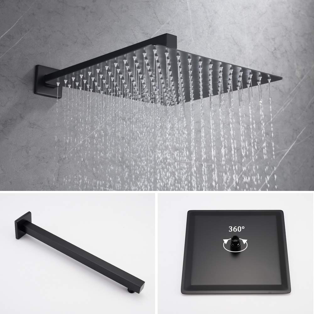 Matte Black Shower Set - 10 Inch High Pressure Rain Shower Head with Handheld & Mixer Valve | Modern Bathroom Shower System with Pressure Balance Valve & Trim Kit | Perfect for Spa-Like Experience & Water Conservation