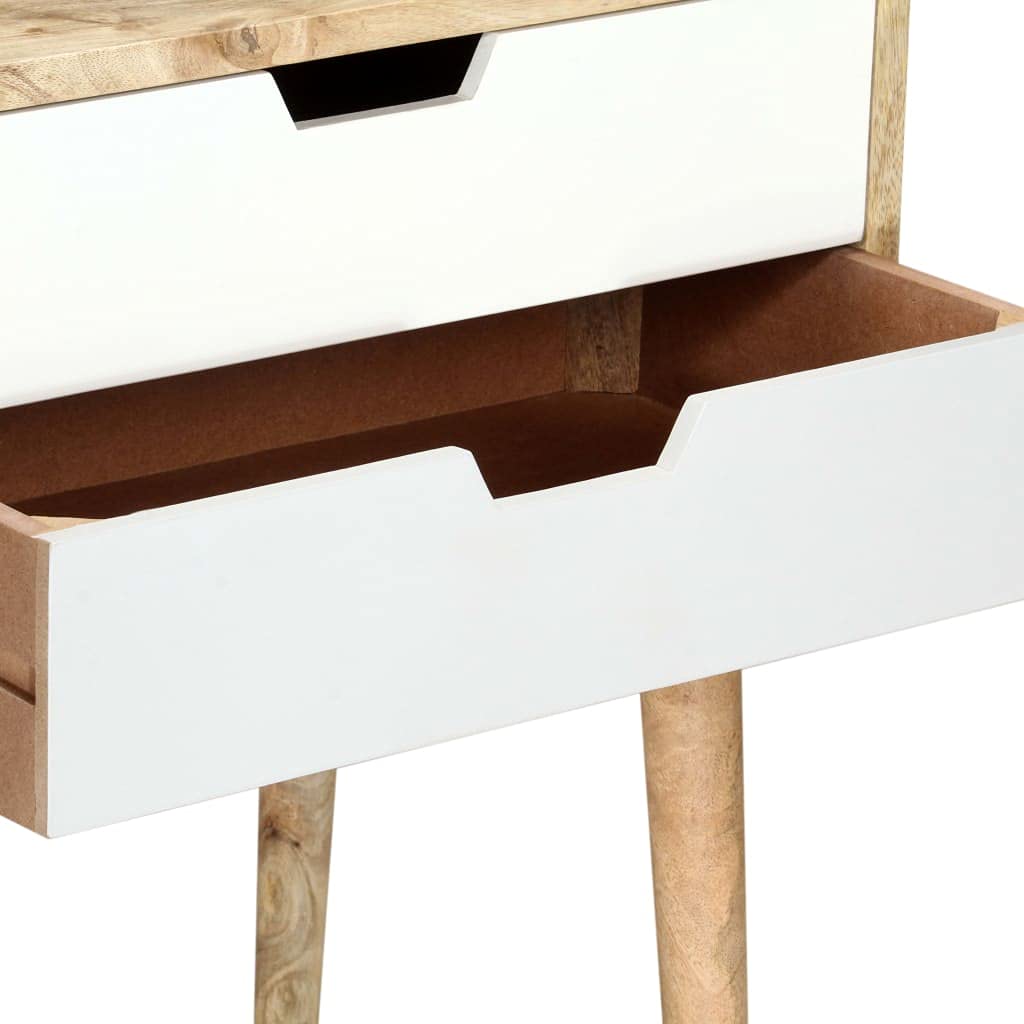 Modern Bedside Cabinet - Solid Mango Wood Nightstand with Storage Shelves, 18.5