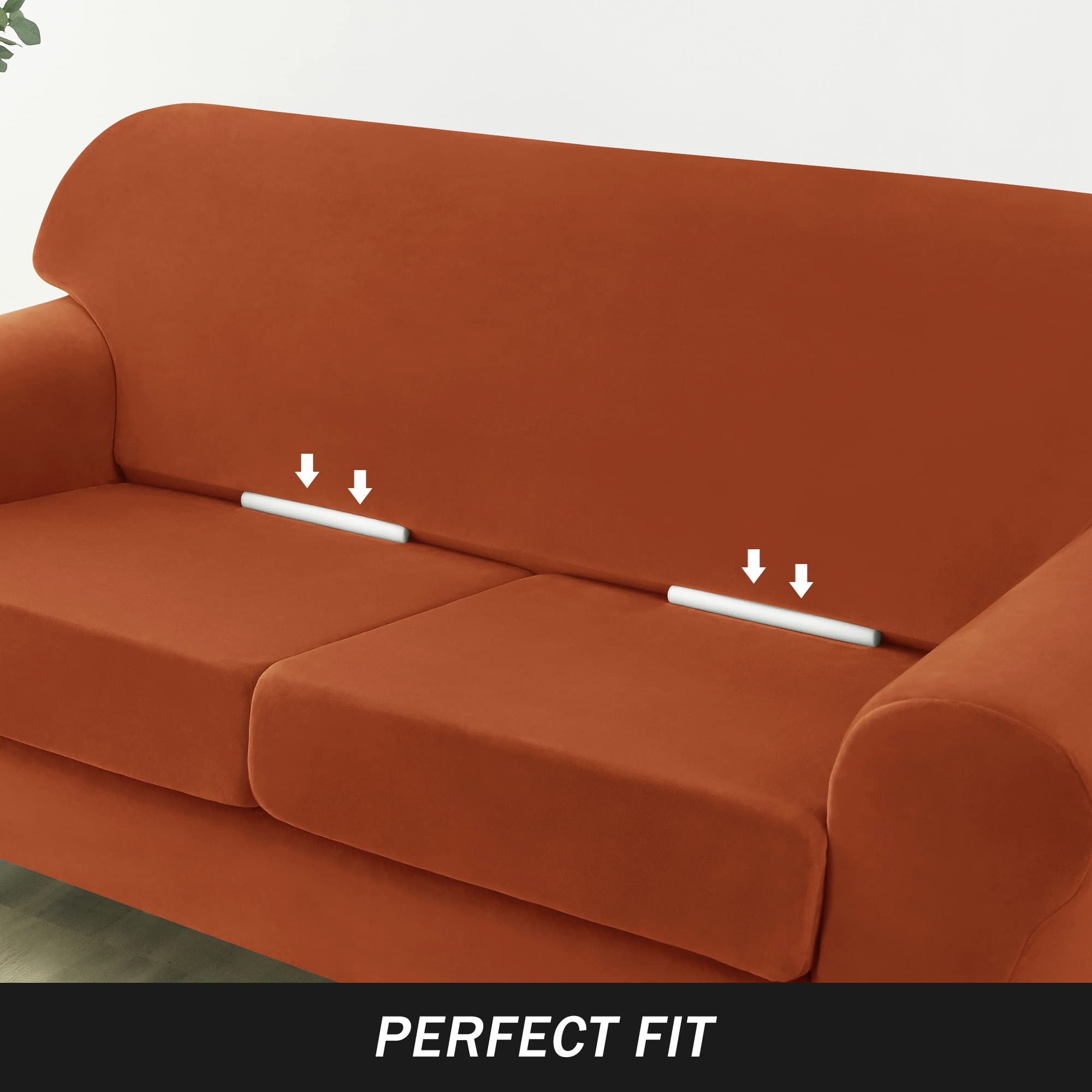 Ultra Soft Velvet Stretch Sofa Slipcover - Pet & Kid Friendly Furniture Protector Couch Cover (Red Brown, Medium) | Perfect for Living Room, Family Room & Home Decor