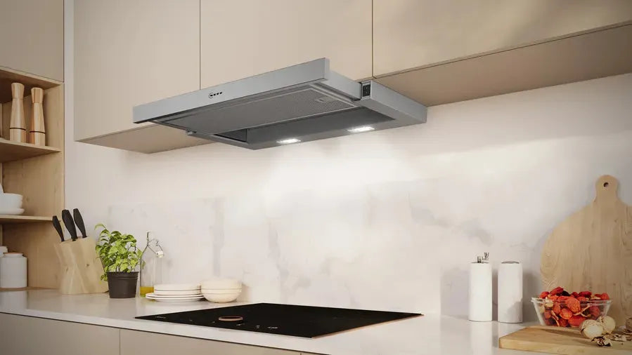 Neff 60cm Slide Out Range Hood N30 D46BR22N1B - Stainless Steel Kitchen Extractor Fan with Powerful Ventilation - Perfect for Modern Kitchens and Open Plan Living Spaces