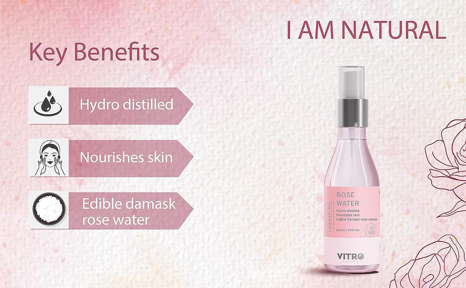 **Pure Damask Rose Water Spray - 100% Natural Skin Toner & Makeup Remover | Hydrating Facial Mist for Glowing Skin | Alcohol-Free & Fragrance-Free | 200ml (Pack of 1) | Perfect for Daily Skincare, Makeup Setting & Refreshment**