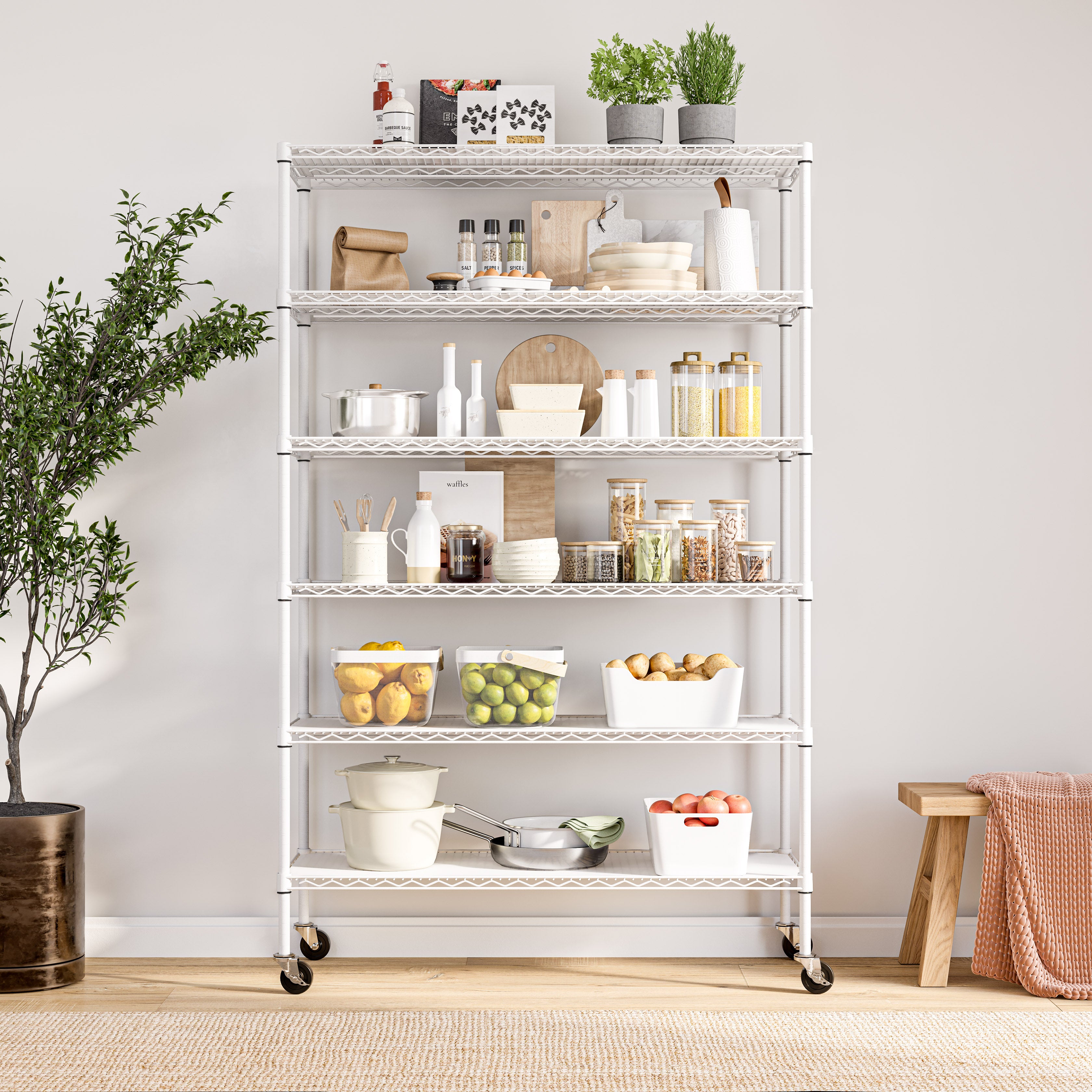 UltraDurable® 6-Tier NSF Certified Heavy Duty Steel Shelving Unit with Non-Slip Shelf Liners - White - Perfect for Garage Storage, Pantry Organization & Commercial Kitchen Use
