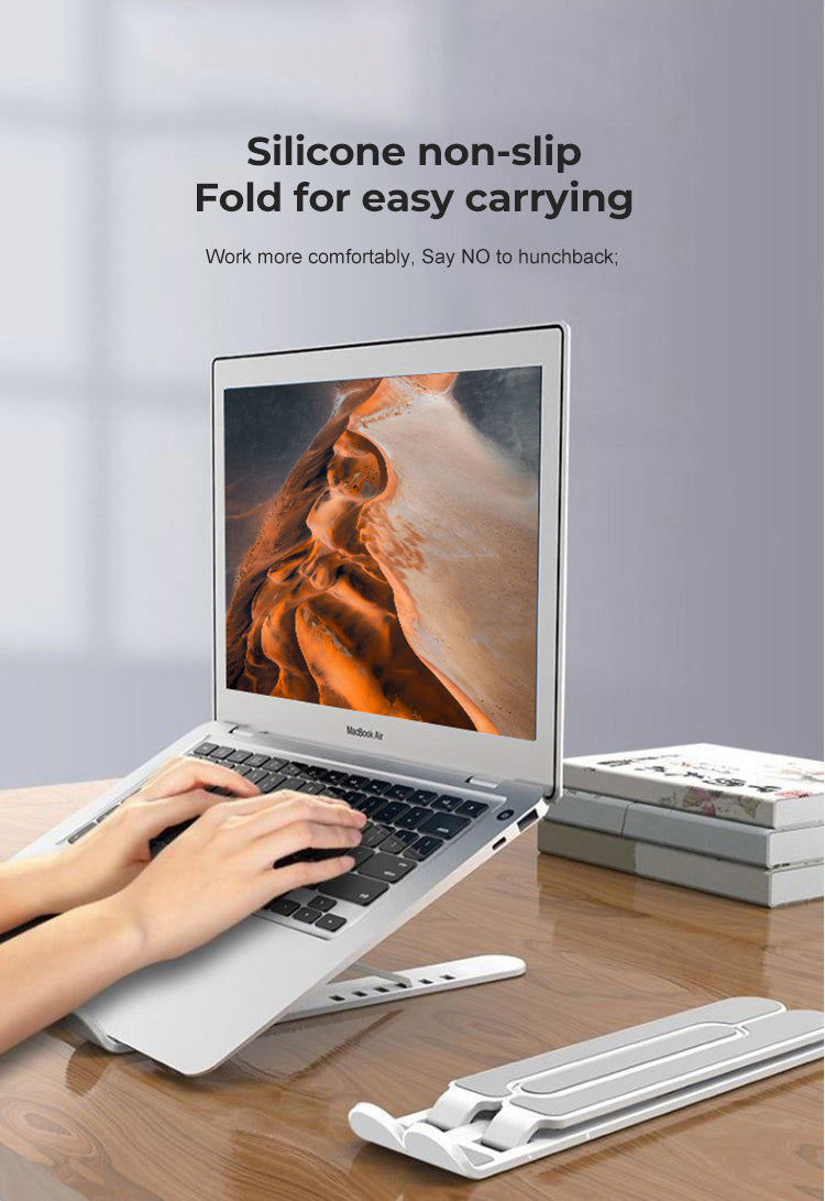 Foldable Laptop Stand - Adjustable Height ABS Computer Holder with Non-Slip Base - Ergonomic White Notebook Stand for MacBook, Dell, HP (Perfect for Office, Home & Travel Use)