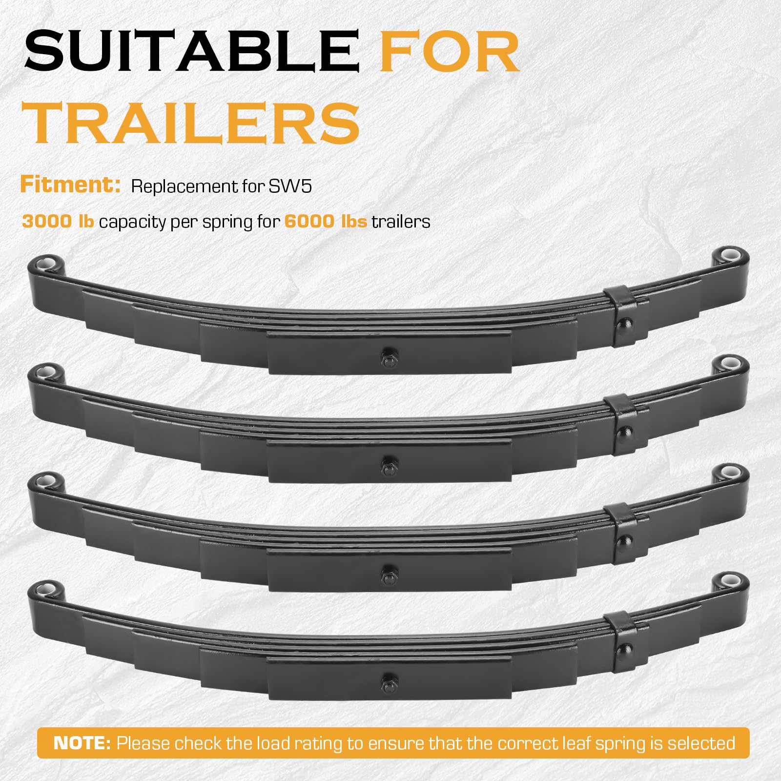 Heavy Duty 5-Leaf Double Eye Trailer Leaf Spring - 3000 lbs Capacity per Spring, 6000 lbs Axle Suspension - 25-1/4