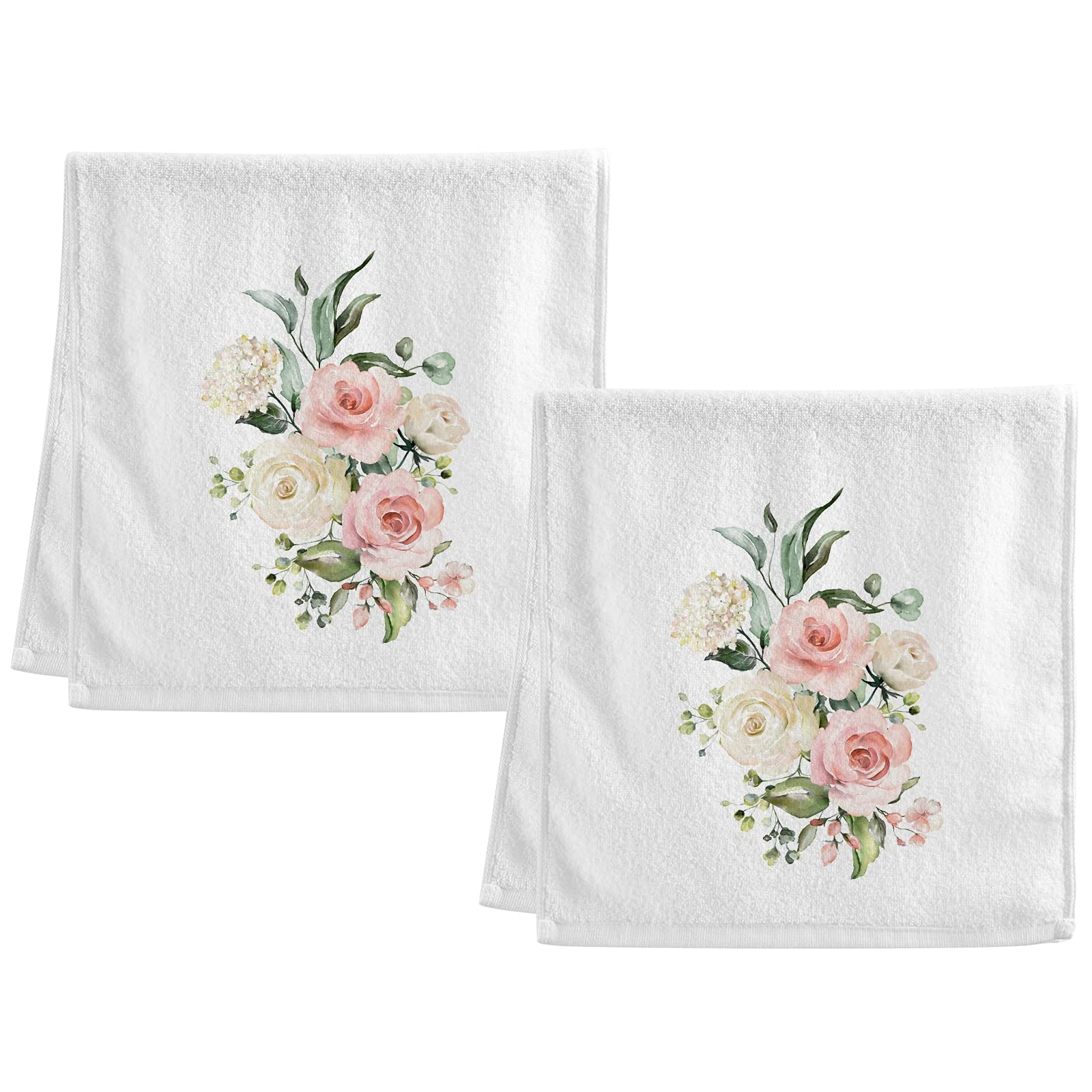 ALAZA Pink Rose & Hydrangea Floral Bath Towels Set of 2 - 100% Cotton Soft Absorbent Hand Towels 16x30 Inches for Bathroom, Kitchen & Guest Use - Skin-Friendly Home Decor & Housewarming Gift