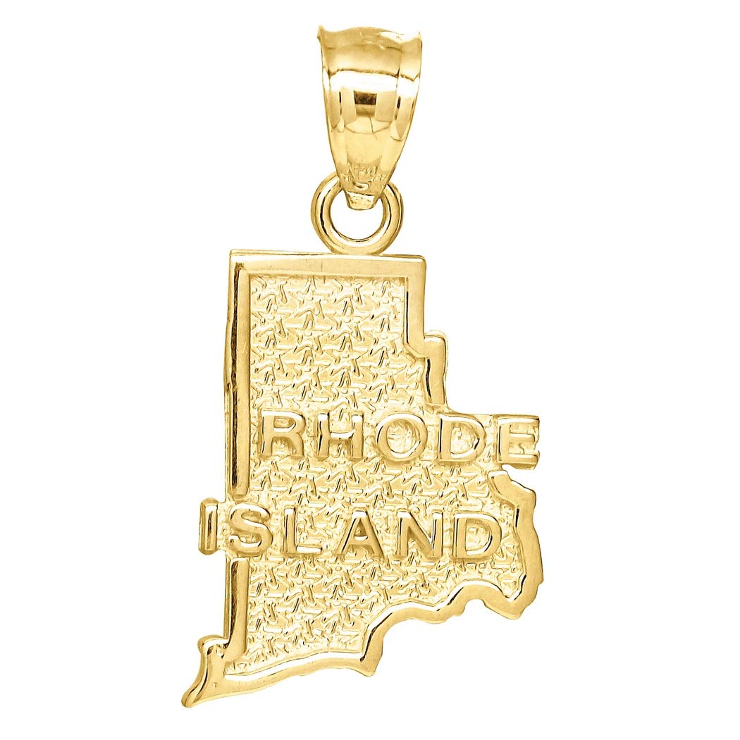 10k Gold Men's Rhode Island State Charm Pendant Necklace - 23.4mm Height x 12.9mm Width - Perfect Gift for Men, Fathers Day, Anniversary & Graduation - Ideal for Everyday Wear, Special Occasions & Travel Souvenirs