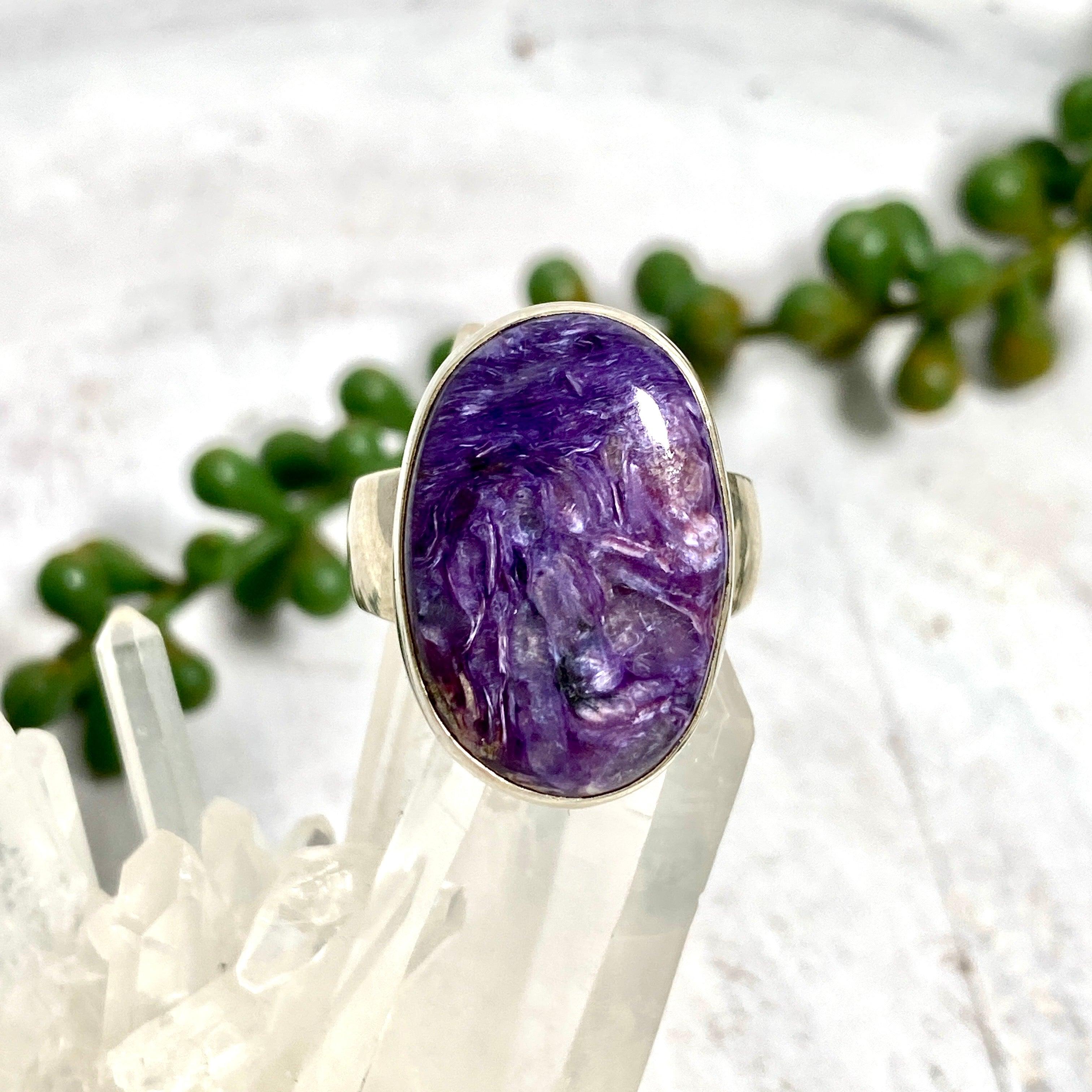 Charoite Oval Ring Size 9 - Genuine Purple Gemstone Jewelry for Women | Elegant Gift for Birthdays, Anniversaries & Special Occasions