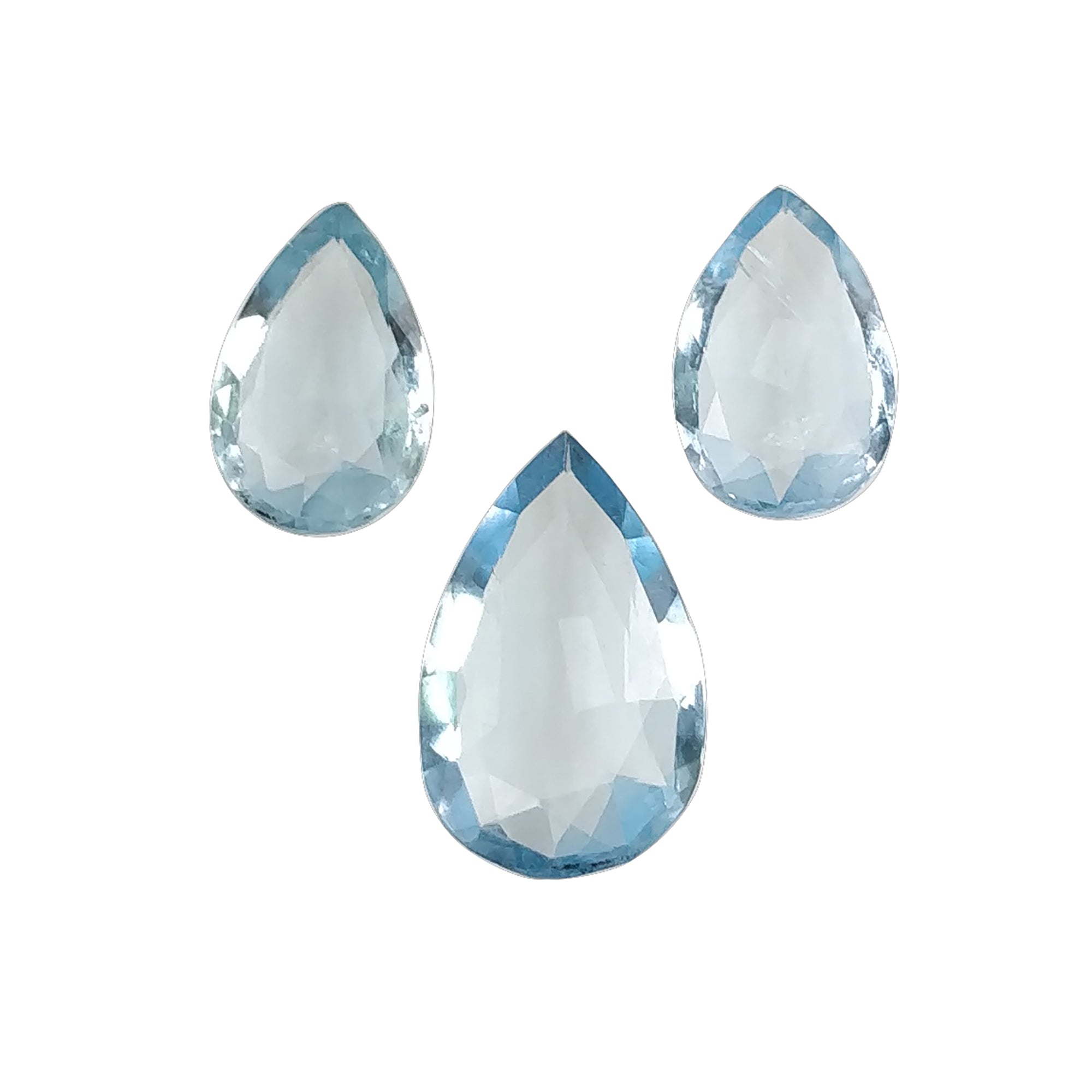 Natural Blue Aquamarine Gemstone - 4.75cts Untreated Rose Cut Pear Shape (10.5x7mm & 14x9mm, 3pcs) for Jewelry Making, Engagement Rings & Healing Crystal Collections