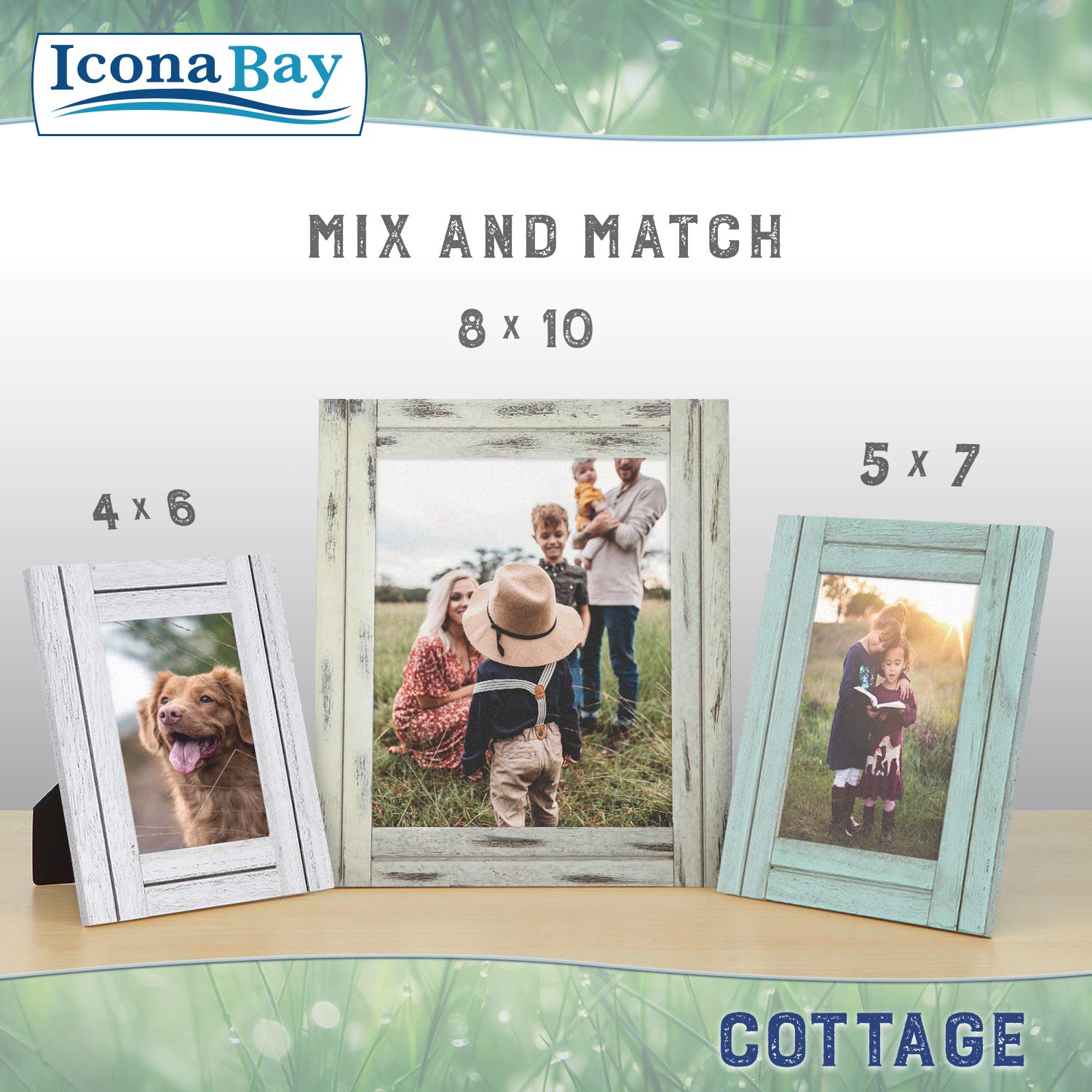 Icona Bay 8x10 Picture Frames (20x25 cm) - Set of 3 Rustic Wood Frames in Creamery White, Natural Real Wood Photo Frames for Wall or Tabletop Display - Perfect for Home Decor, Wedding Photos, and Office Art