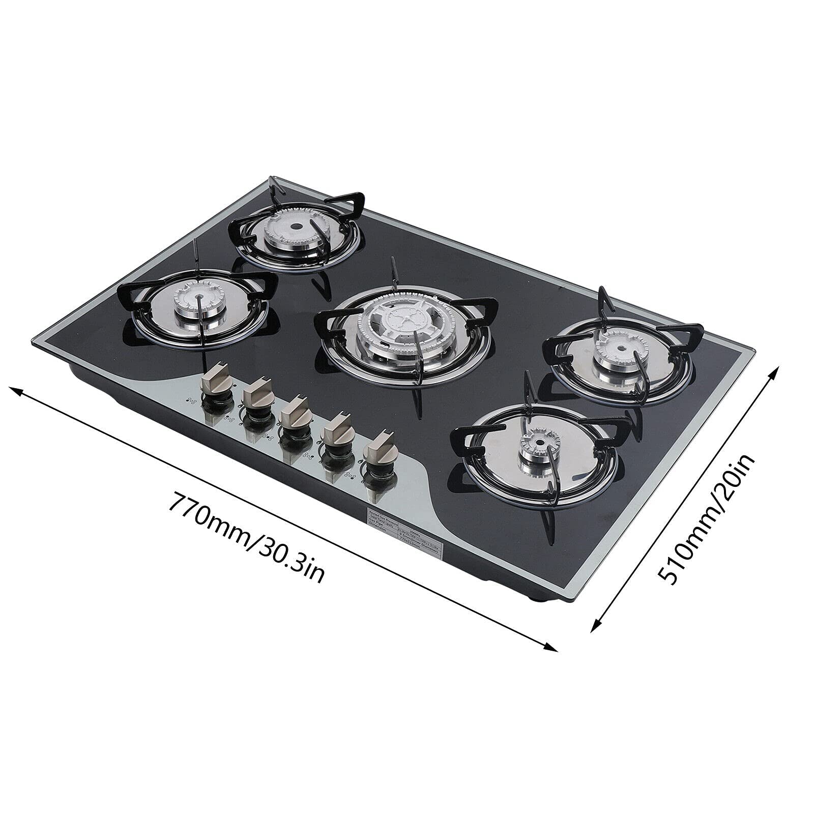 5 Burner Built-in Gas Cooktop - NG/LPG Convertible Gas Stove (30.3 Inch) for Professional Kitchen & Home Cooking - Perfect for Restaurants, Catering & Large Family Meals