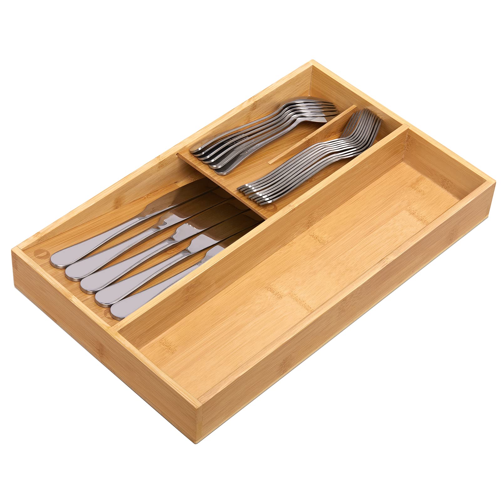 Bamboo Silverware Tray Organizer - Kitchen Drawer Utensil Holder & Cutlery Divider for Spoons, Forks, Knives - Perfect for Home Kitchen Organization and Dining Table Setting