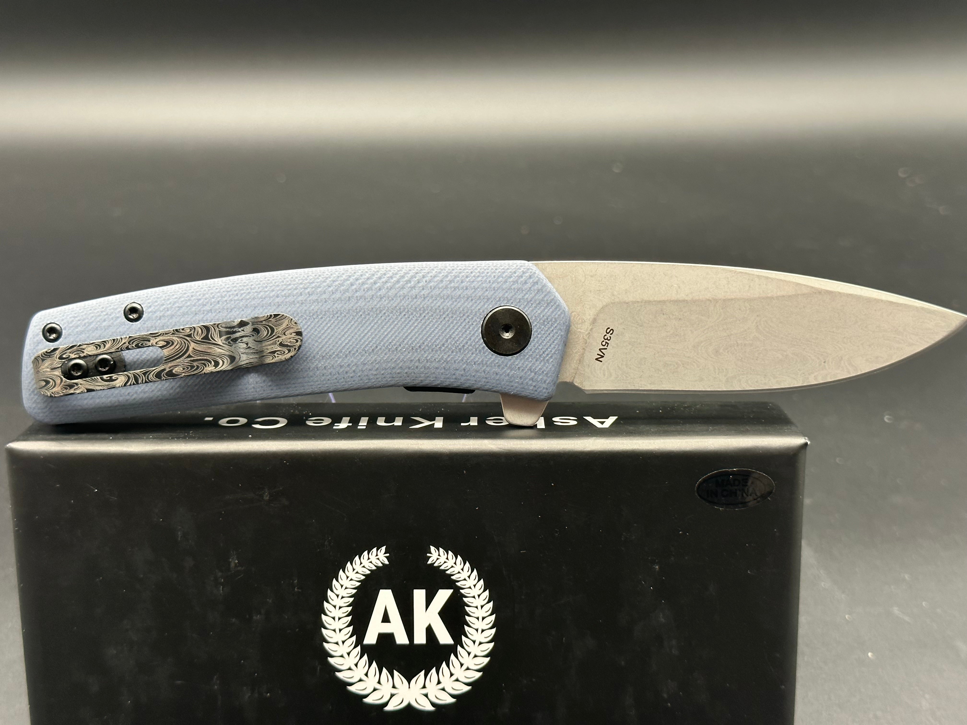 Asher Knives Spiro - Grey Scales Sea of Snakes Etch Blade & Clip (Factory Second) | Tactical EDC, Outdoor Survival, Camping & Hunting Knife