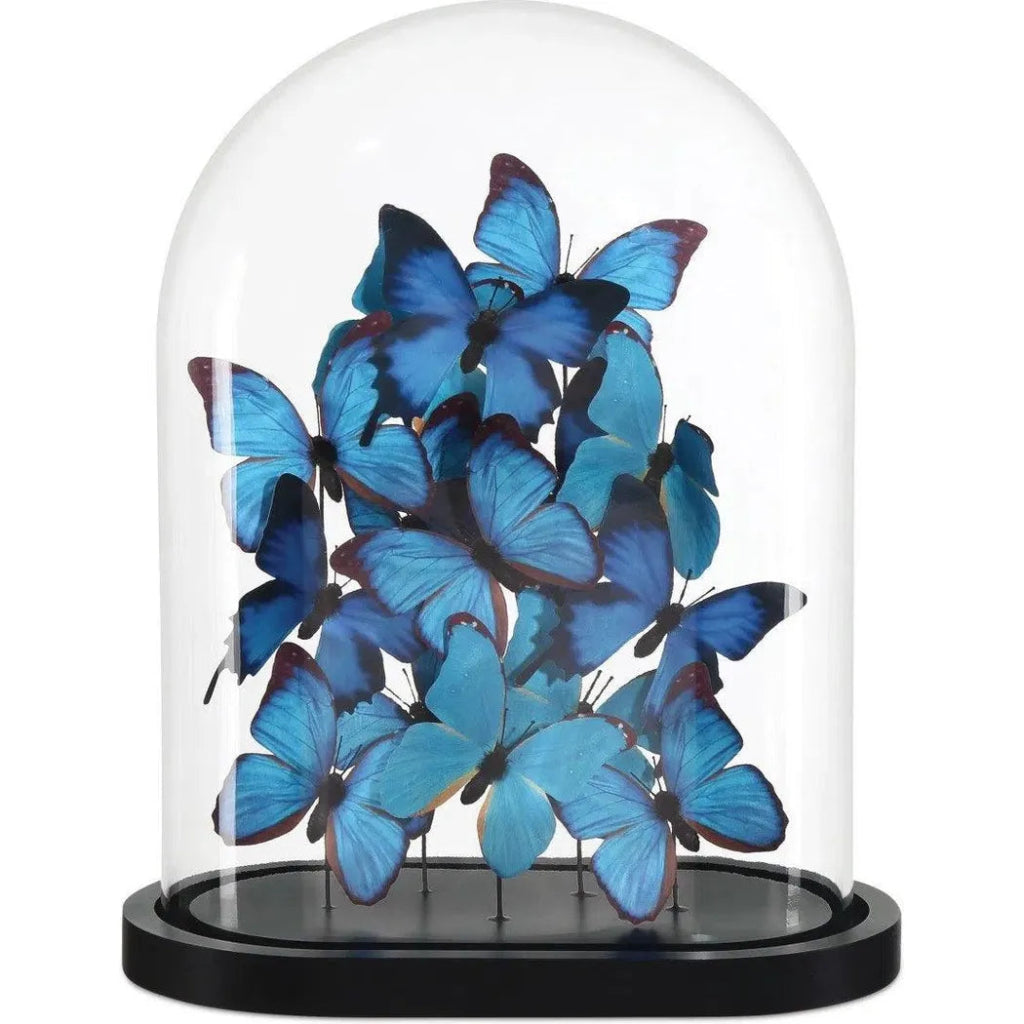 16 Rue de Bac Wood & Glass Blue Butterflies Sculpture - Handmade Home Decor Art for Living Room, Bedroom & Office - Perfect Gift for Nature Lovers